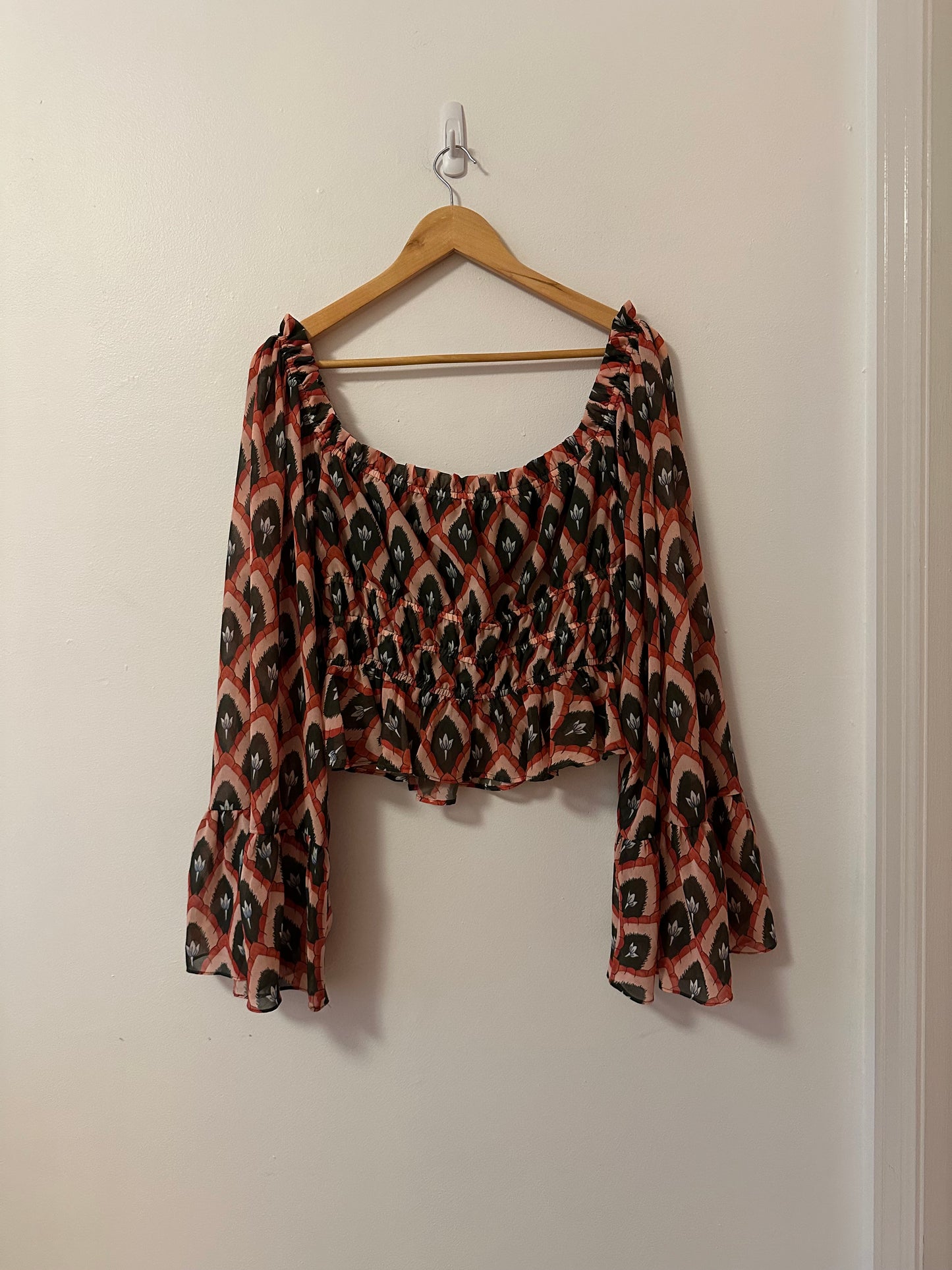 Hutch Smocked Puff Sleeve Cropped Blouse | Size Medium