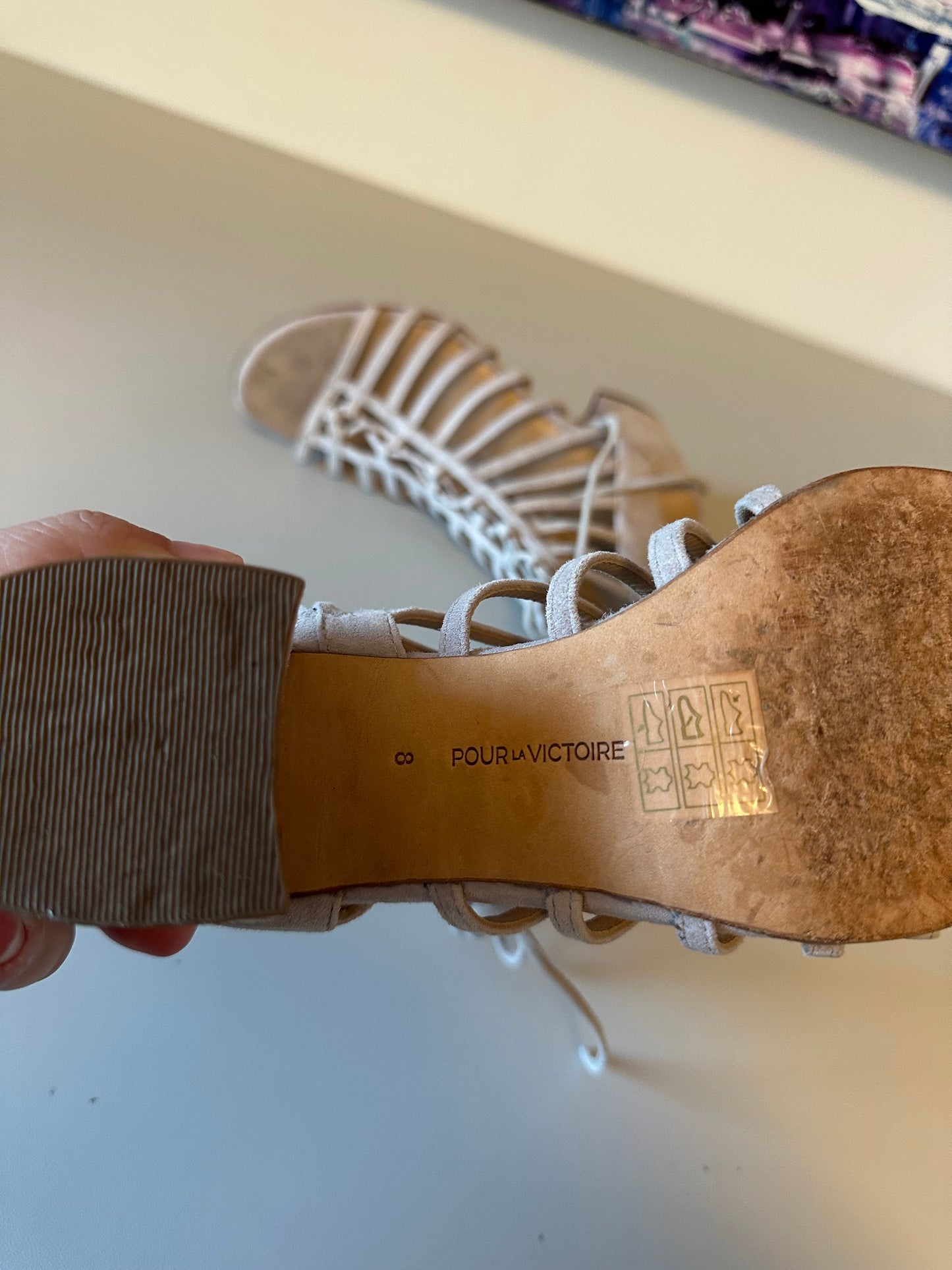 Pour La Victoire Suede Gladiator Block Heel Sandals | Size 8