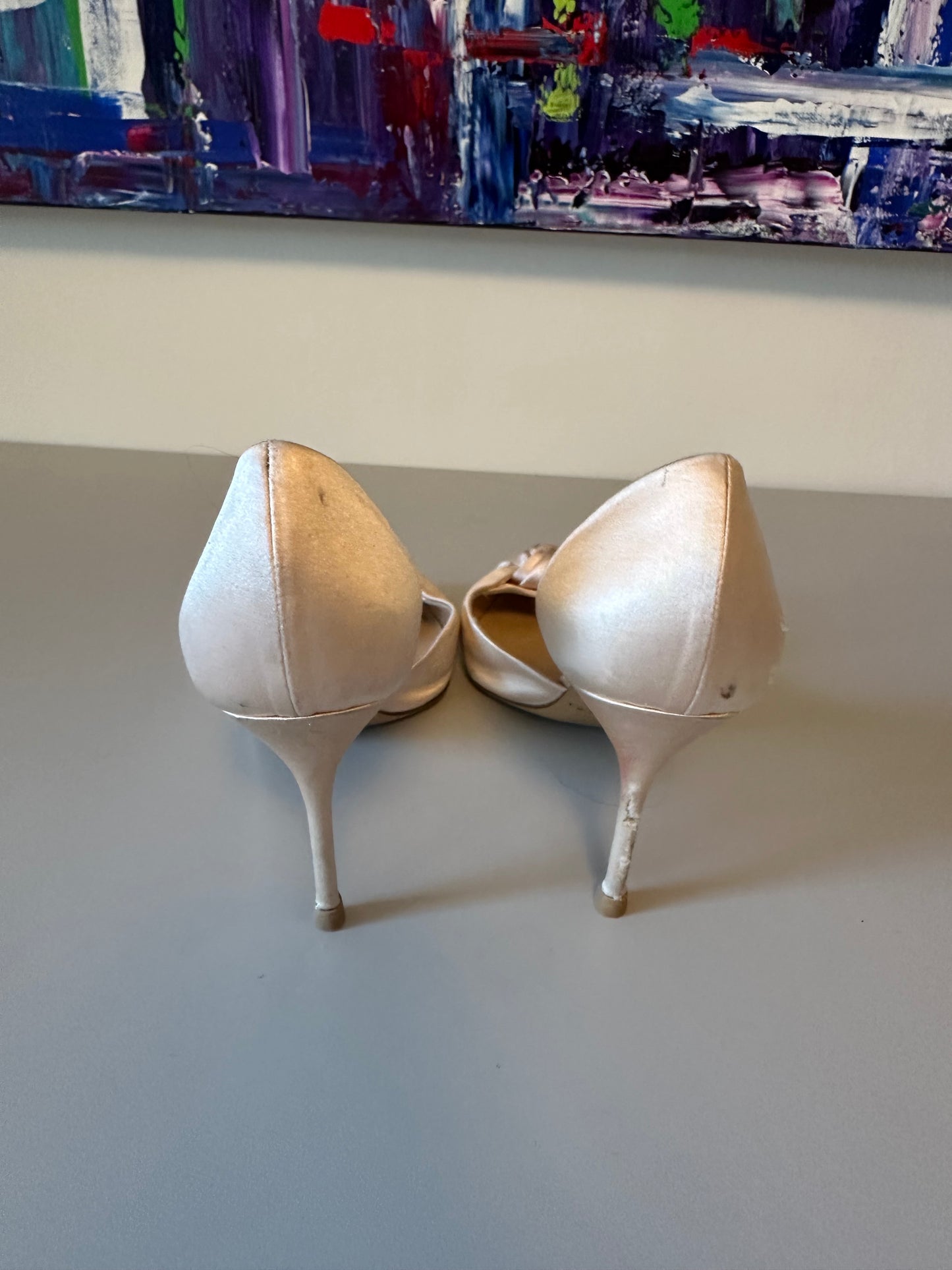 Casadei Champagne Satin Bow d'Orsay Pointed Toe Pumps | Size 38