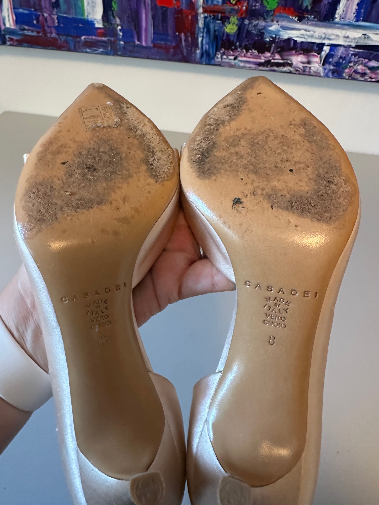 Casadei Champagne Satin Bow d'Orsay Pointed Toe Pumps | Size 38