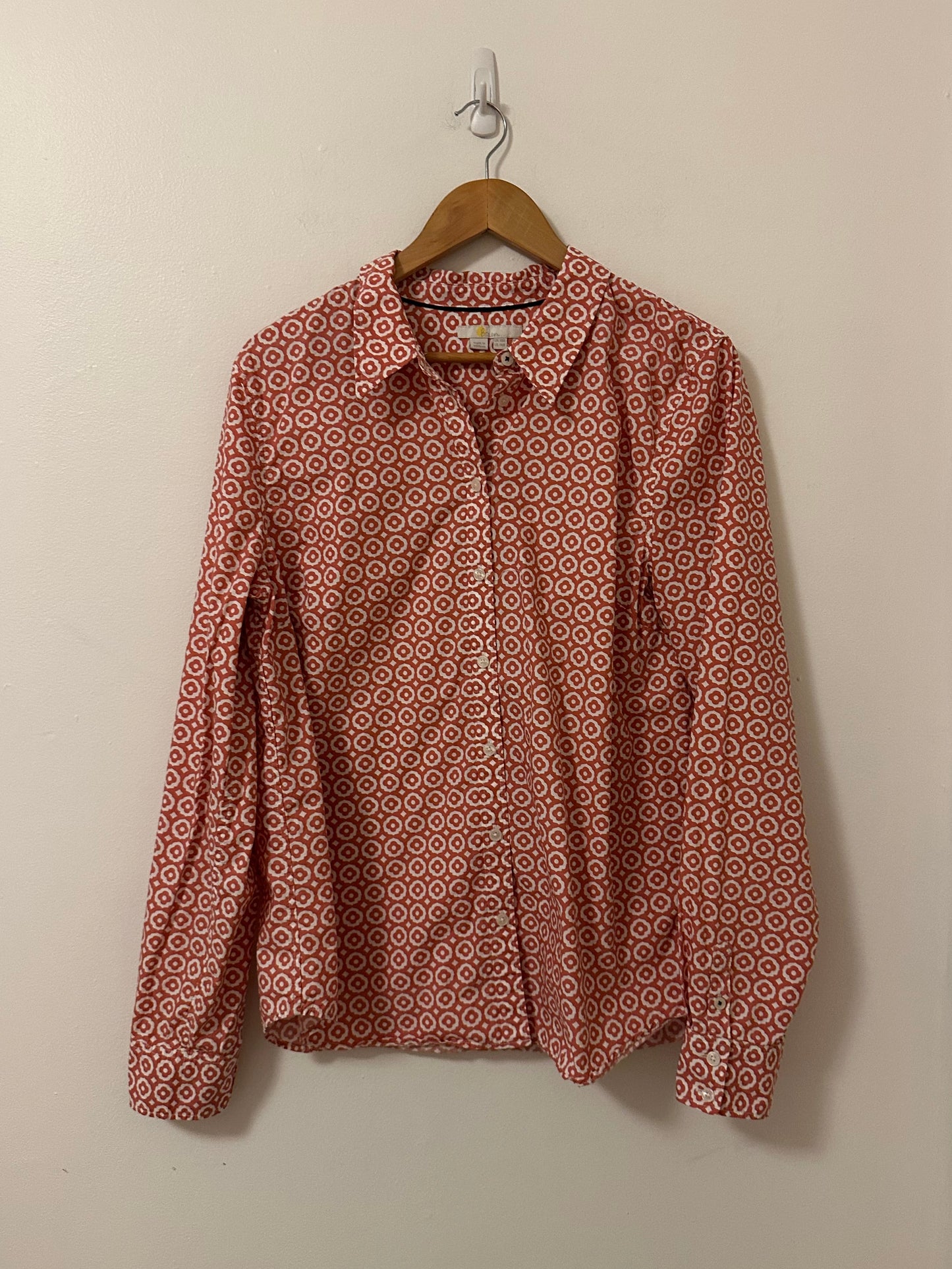 Boden Tara Jersey Button Down Geometric Print Shirt | Size 14