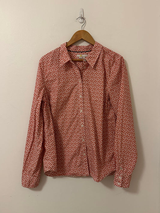 Boden Tara Jersey Button Down Geometric Print Shirt | Size 14