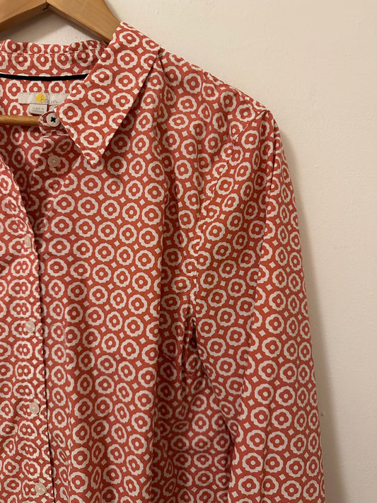 Boden Tara Jersey Button Down Geometric Print Shirt | Size 14