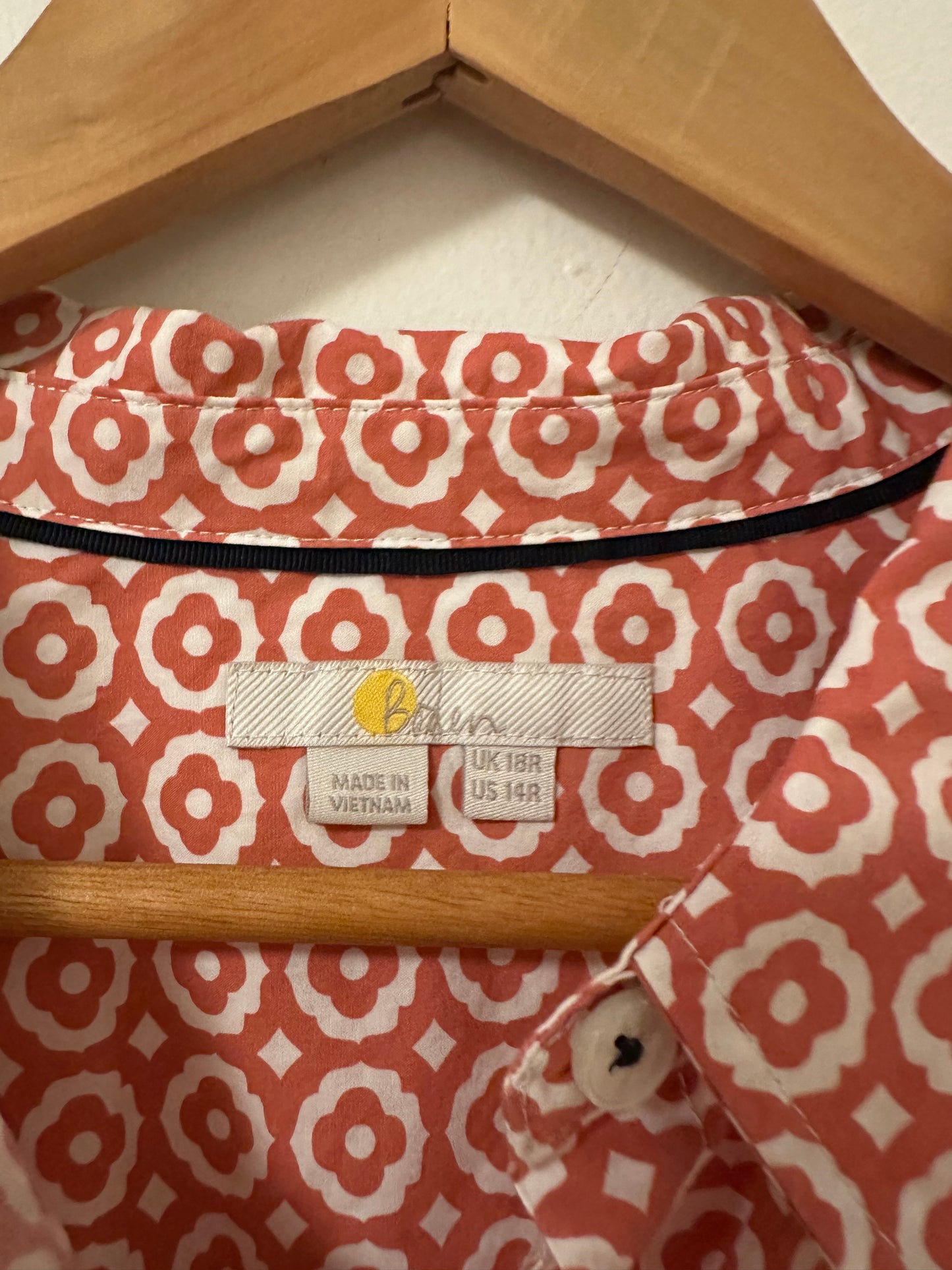 Boden Tara Jersey Button Down Geometric Print Shirt | Size 14