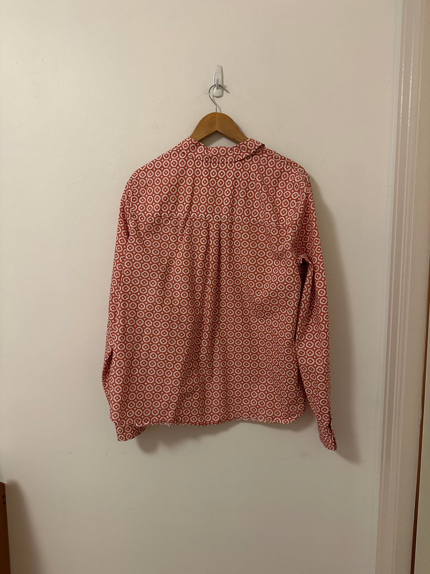 Boden Tara Jersey Button Down Geometric Print Shirt | Size 14