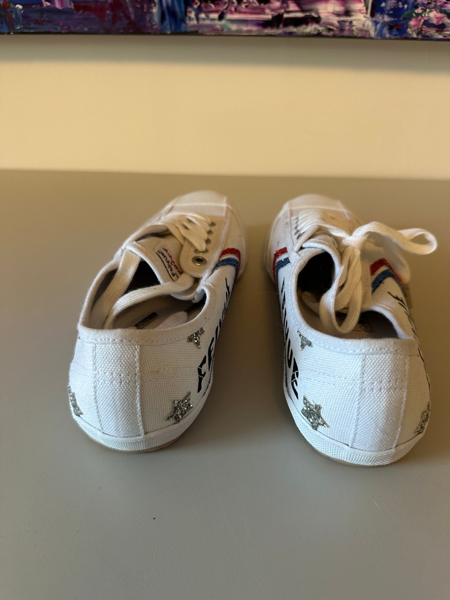 New Feiyue x Peppy Fe Lo Classic White Glitter Chevron Star Canvas Sneakers | Size 9