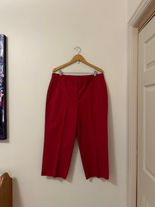 Boden Fuschia Cropped Poplin Stretch Trousers | Size 14