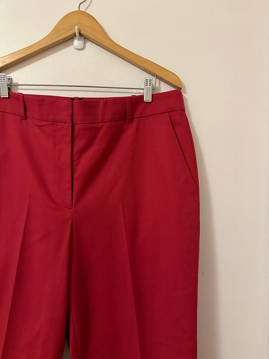 Boden Fuschia Cropped Poplin Stretch Trousers | Size 14