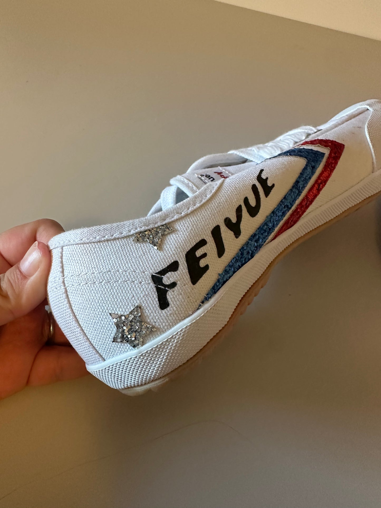 New Feiyue x Peppy Fe Lo Classic White Glitter Chevron Star Canvas Sneakers | Size 9