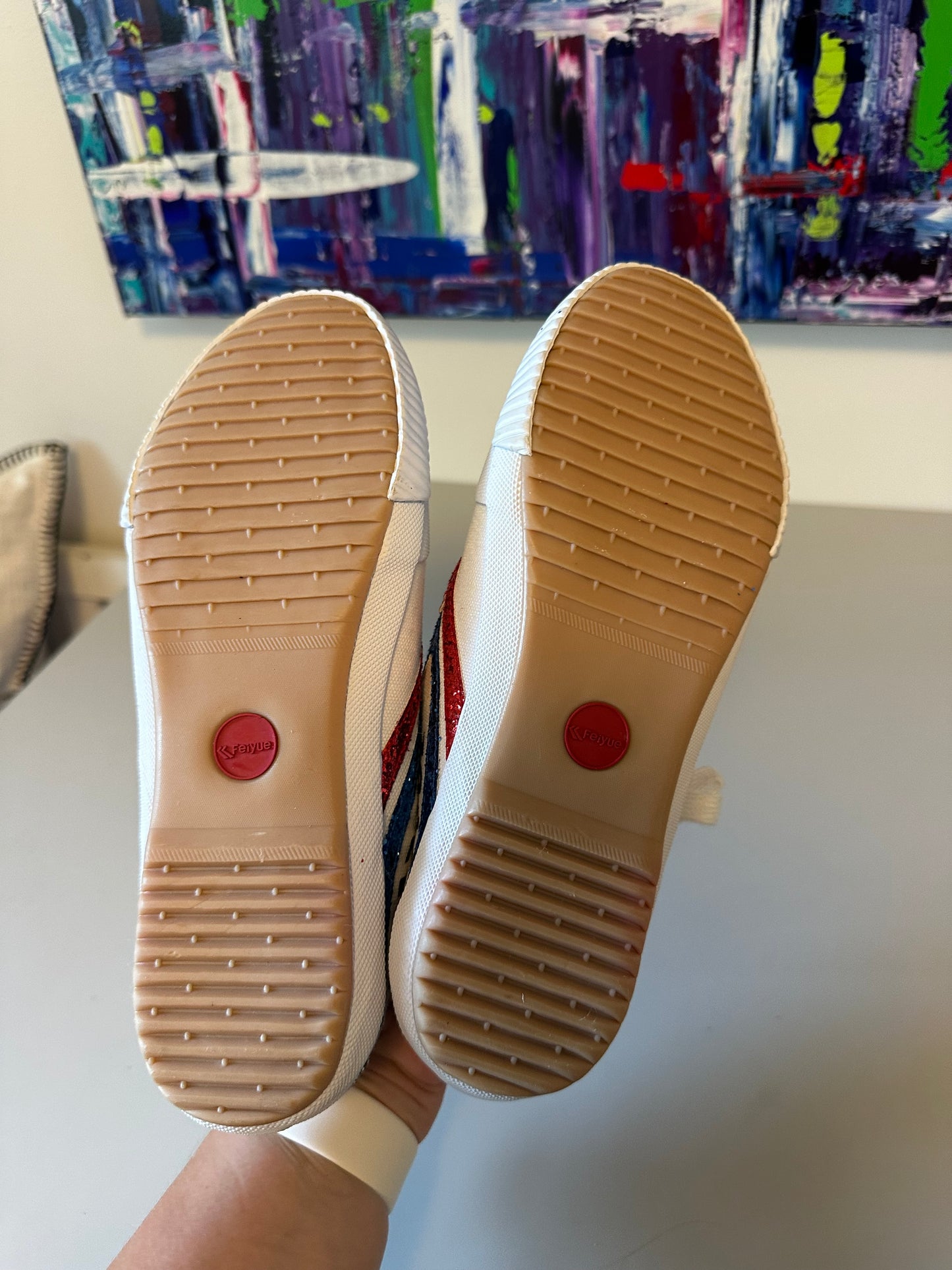 New Feiyue x Peppy Fe Lo Classic White Glitter Chevron Star Canvas Sneakers | Size 9