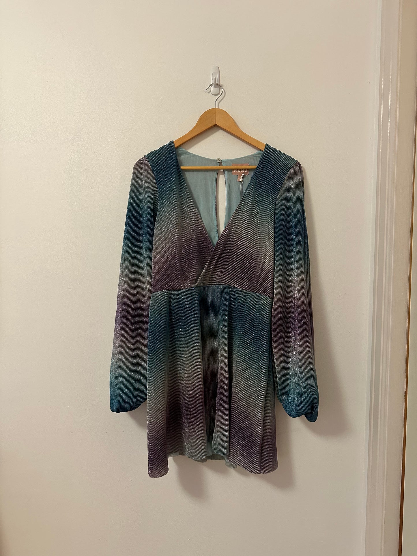 NWT Show Me Your Mumu Karis Wrap Dress in Ombre Metallic Crinkle | Size Large