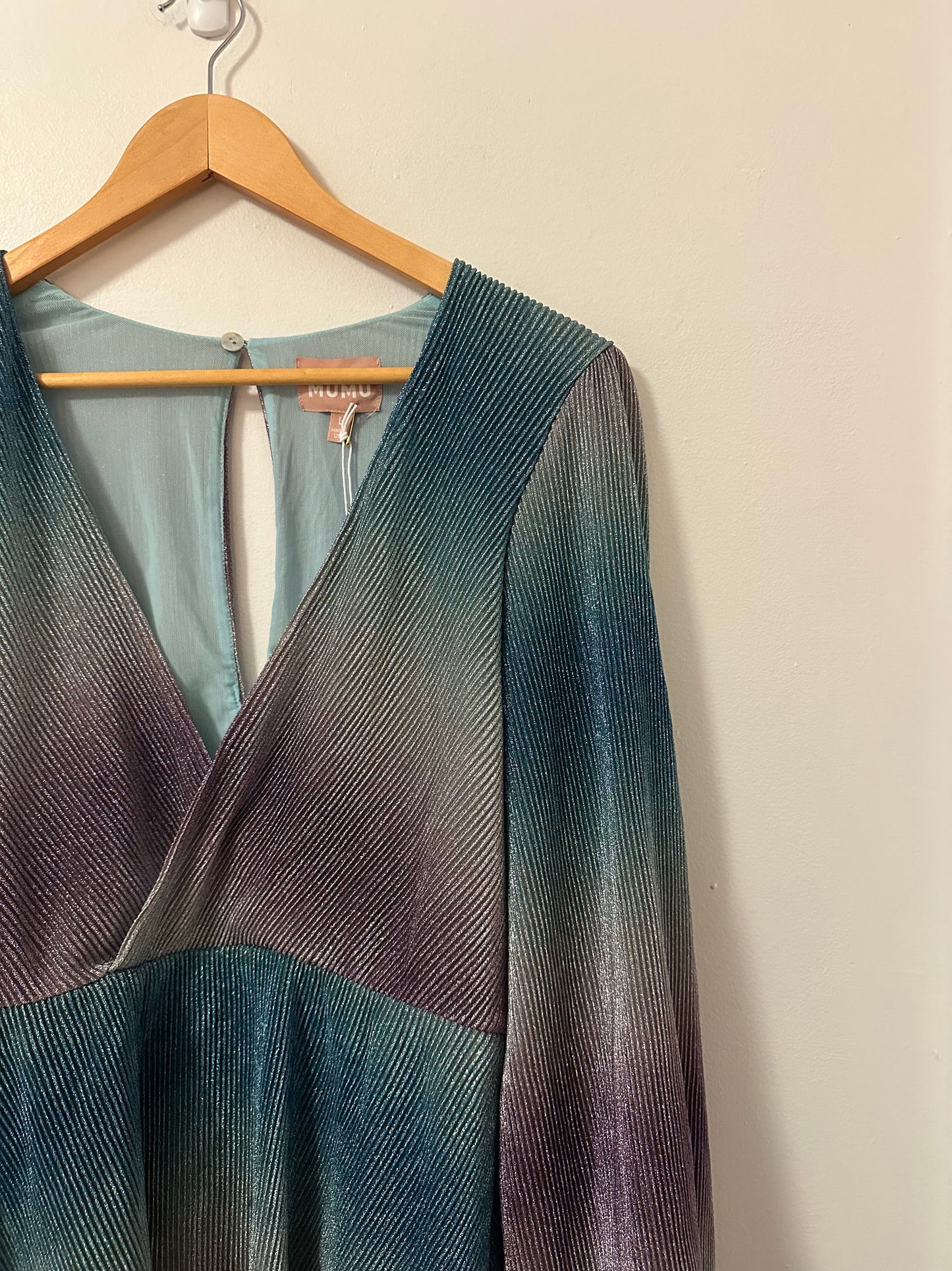 NWT Show Me Your Mumu Karis Wrap Dress in Ombre Metallic Crinkle | Size Large