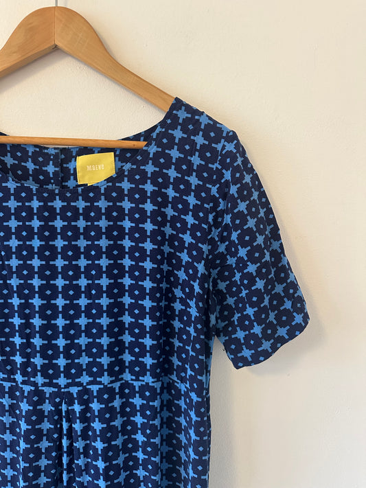 Anthropologie Maeve Short Sleeve Blue Printed Mini Dress | Size 8