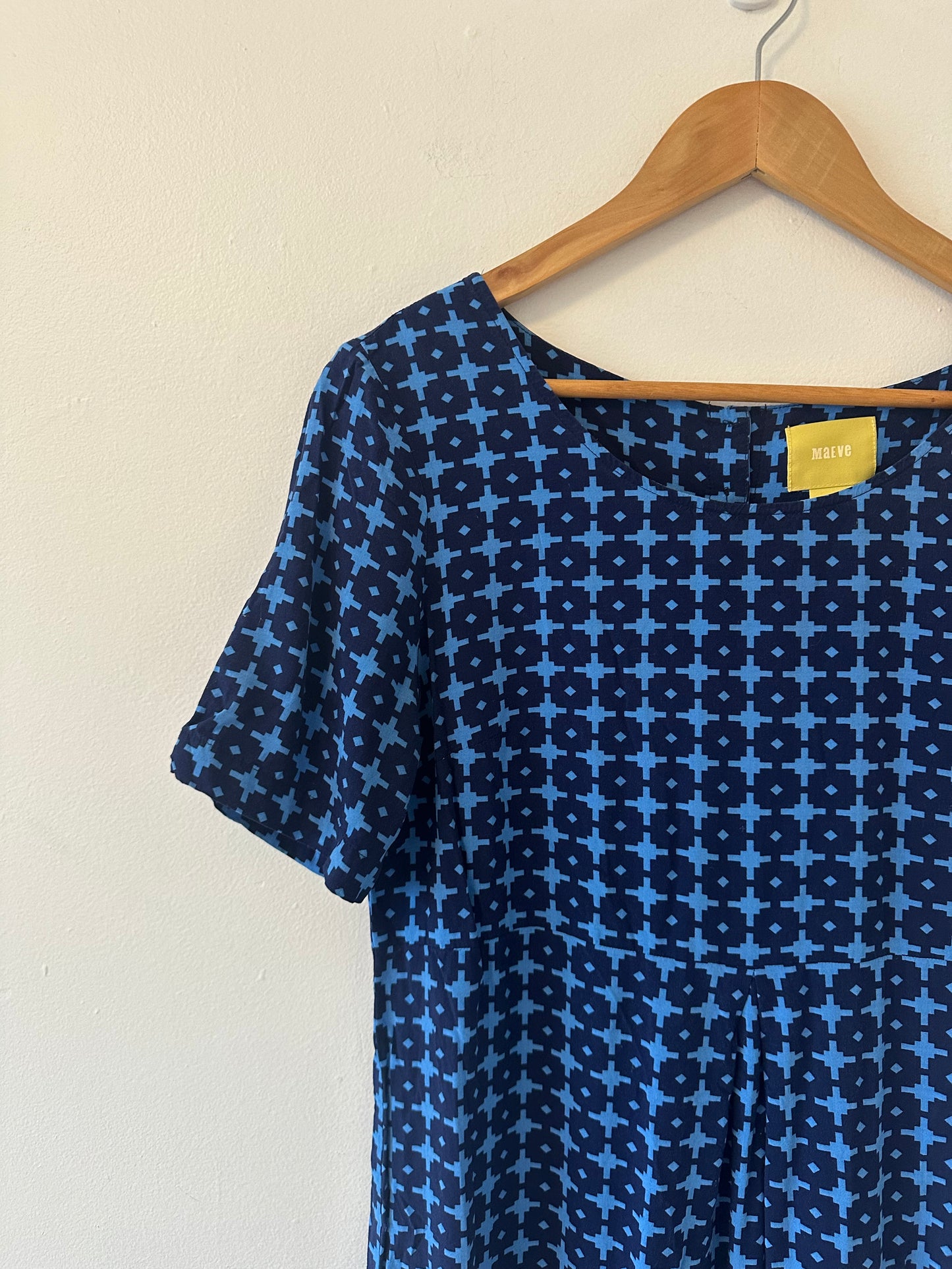Anthropologie Maeve Short Sleeve Blue Printed Mini Dress | Size 8