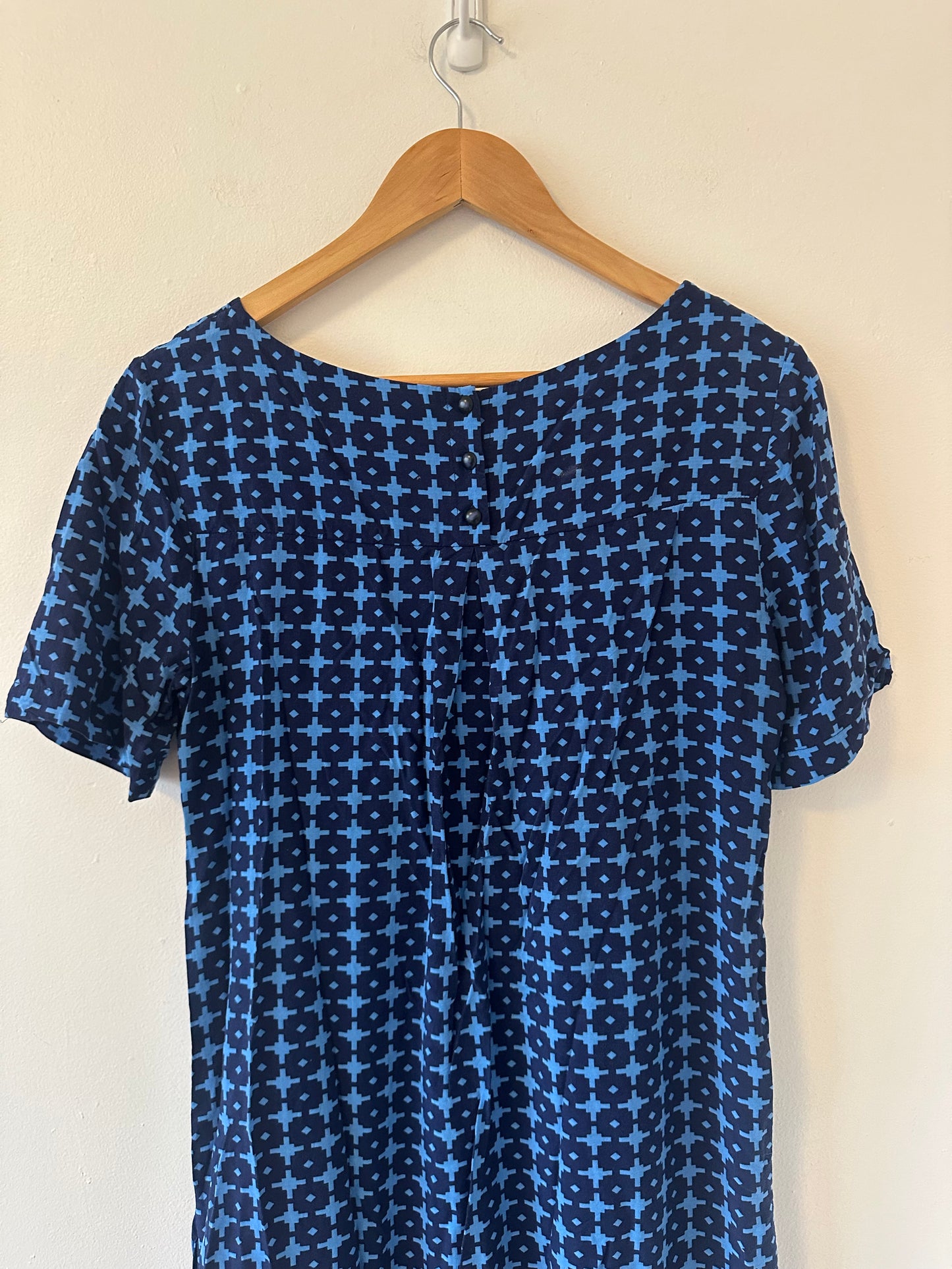 Anthropologie Maeve Short Sleeve Blue Printed Mini Dress | Size 8