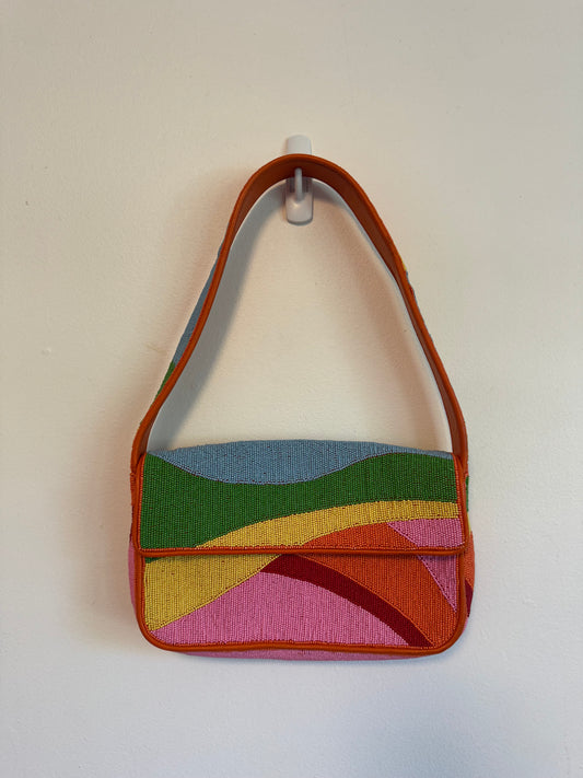 Staud Tommy Bag Hand Beaded Multicolor Abstract Landscape Shoulder Bag