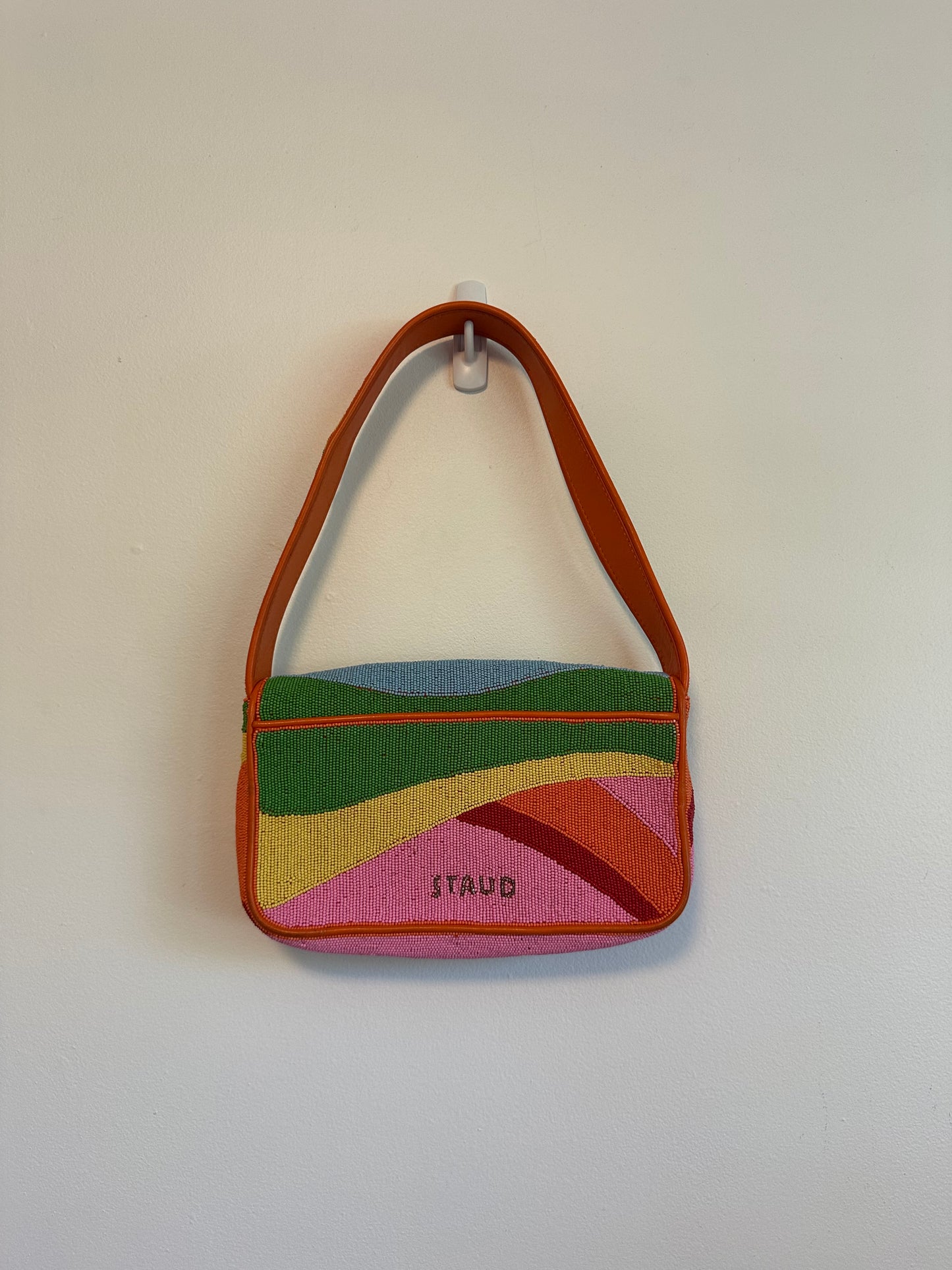 Staud Tommy Bag Hand Beaded Multicolor Abstract Landscape Shoulder Bag