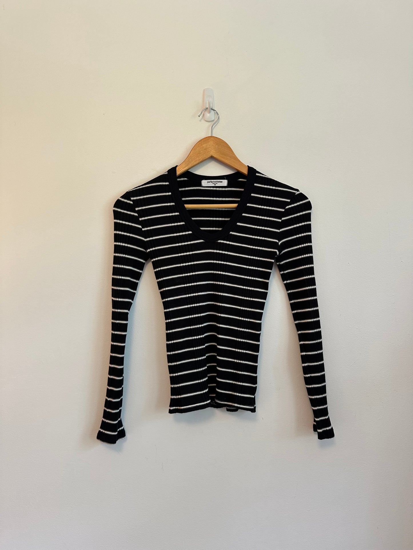 Perfect White Tee Robyn Ribbed Black and White Striped Long Sleeve | Size XS