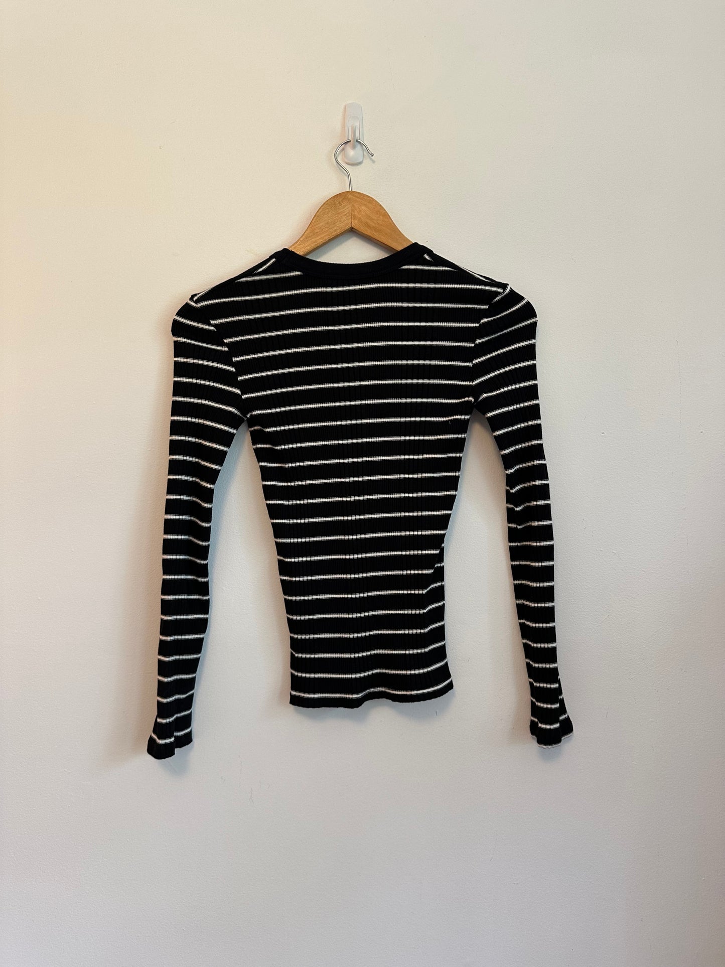 Perfect White Tee Robyn Ribbed Black and White Striped Long Sleeve | Size XS
