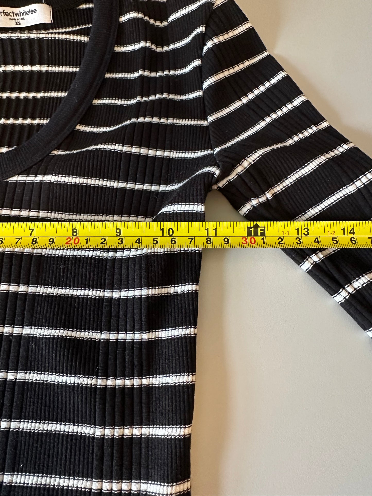 Perfect White Tee Robyn Ribbed Black and White Striped Long Sleeve | Size XS