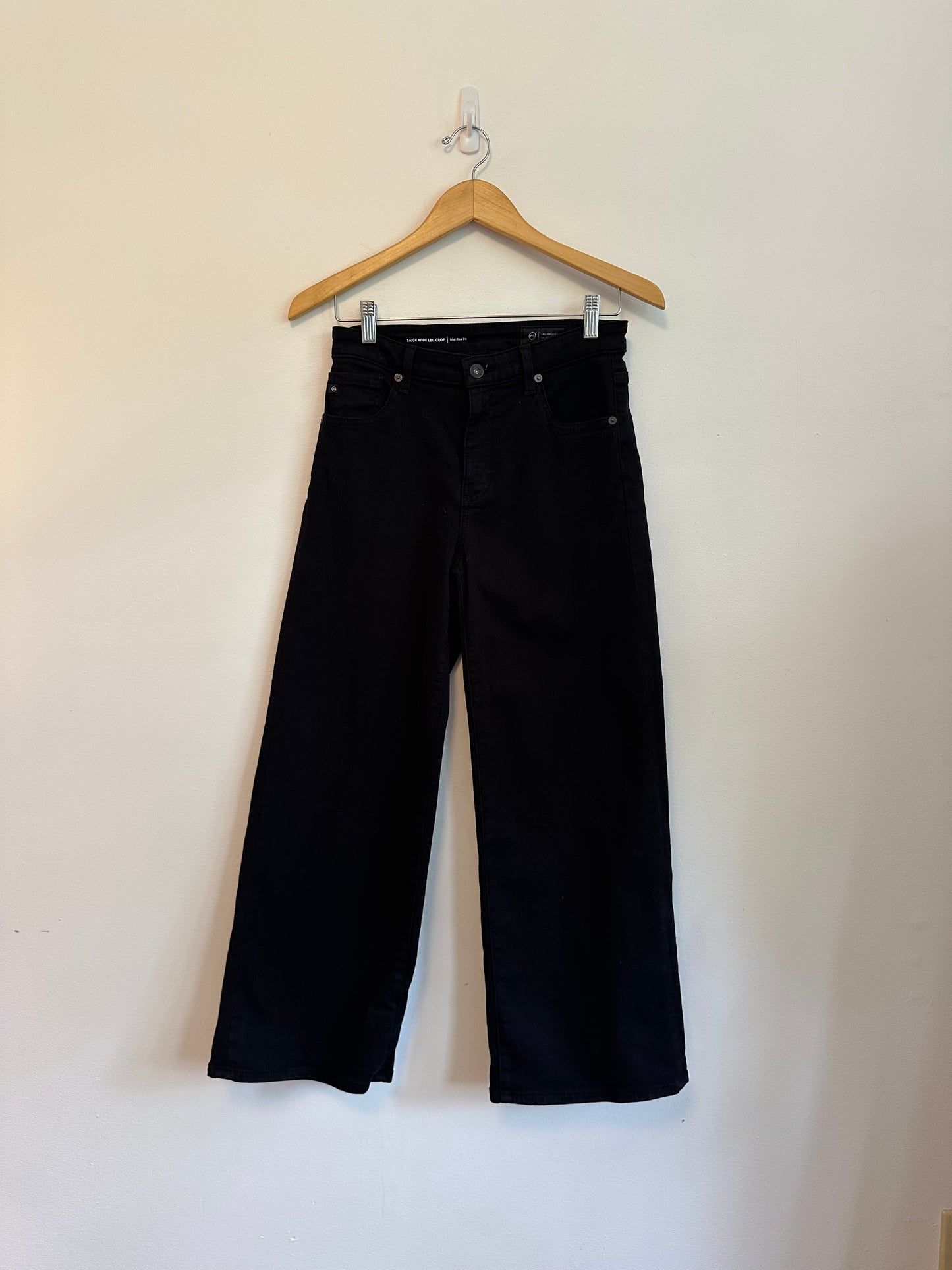 AG Adriano Goldschmied Saige Wide Leg Crop Black Jeans | Size 25