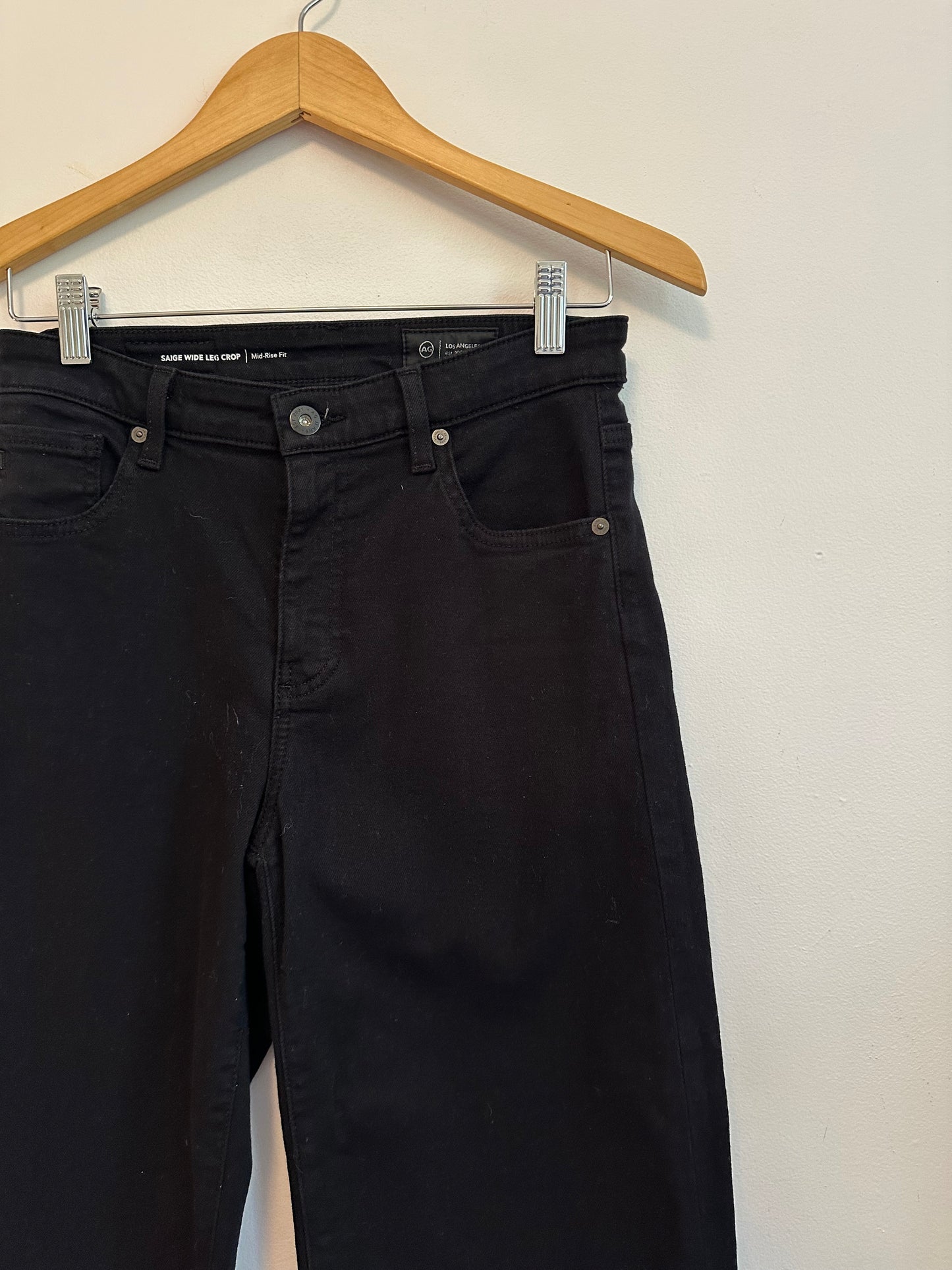 AG Adriano Goldschmied Saige Wide Leg Crop Black Jeans | Size 25