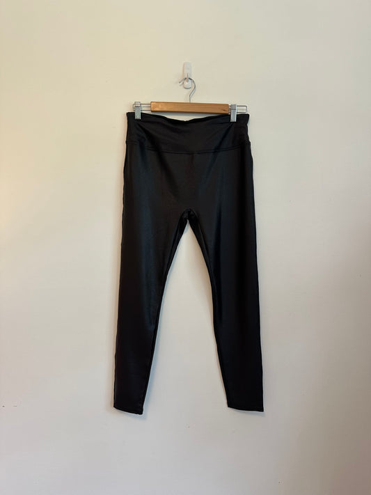 Santiny Black Faux Leather Shimmer High Waisted Leggings | Size Large