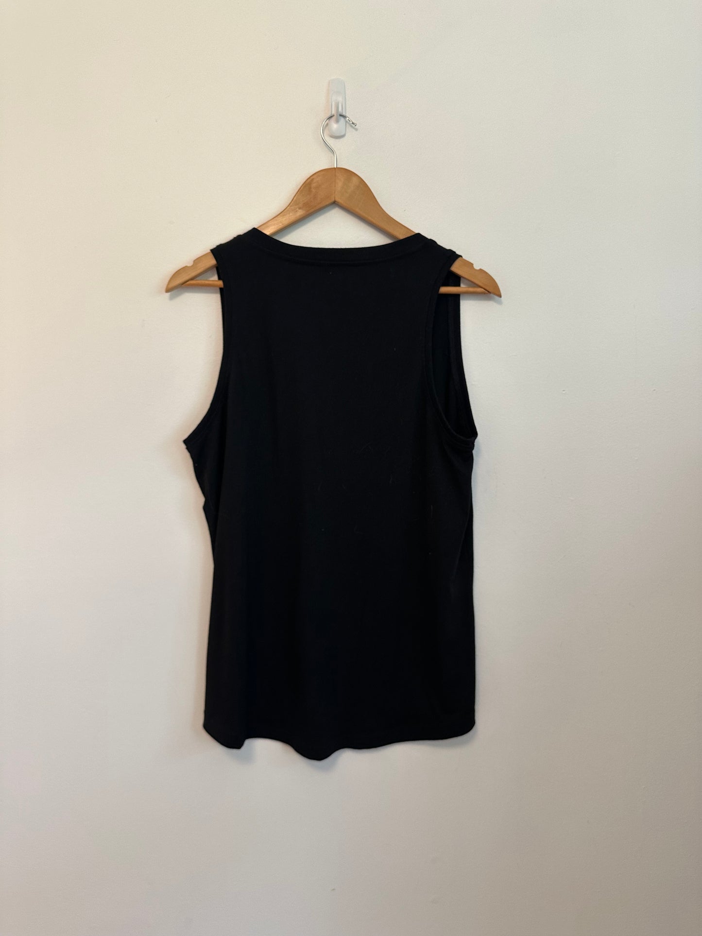 Black V-Neck Sleeveless Tank Top in Cotton Rayon Blend | Size Large