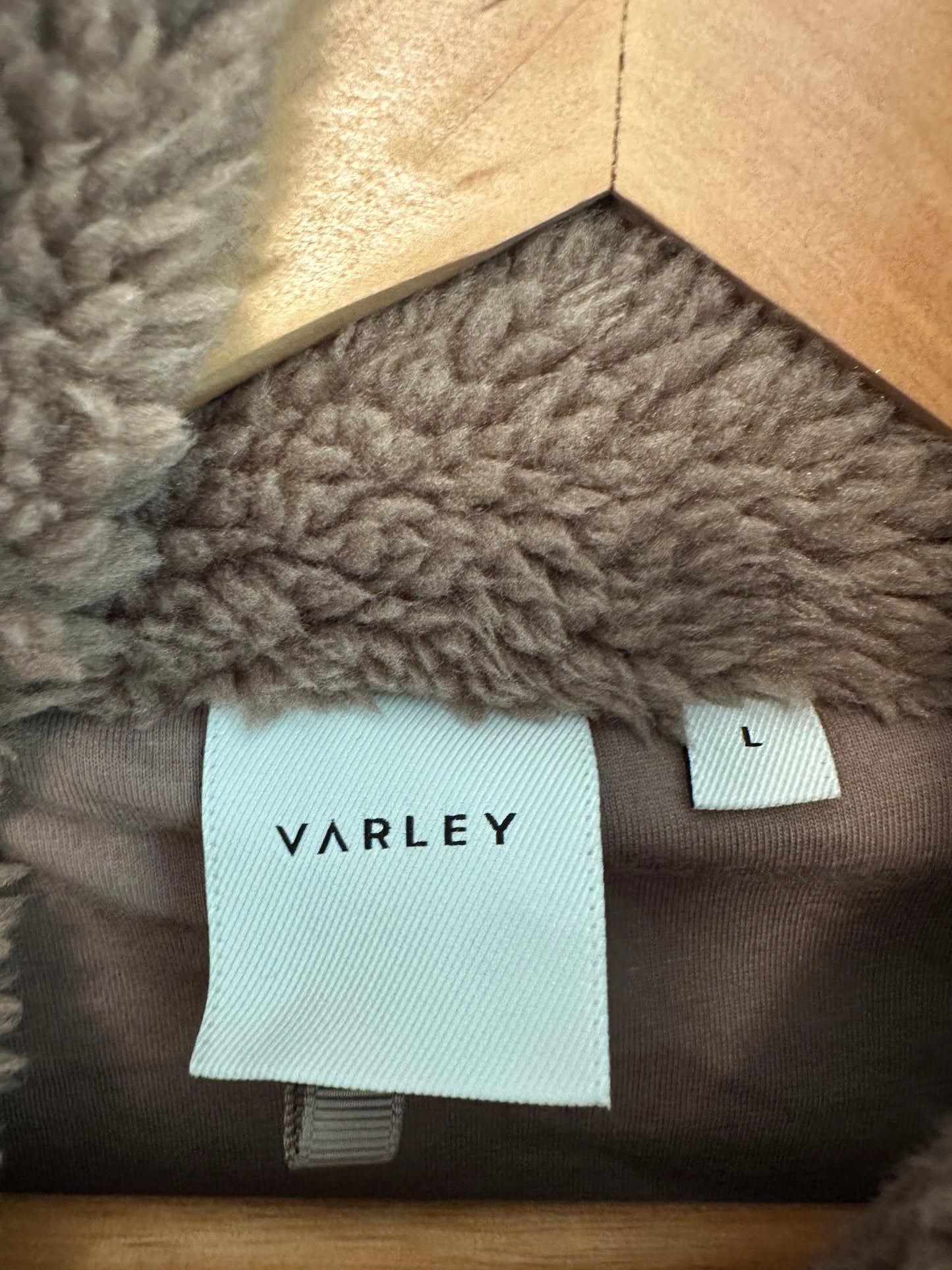 Varley Logan Sherpa Long Line Coat in Ash Taupe Brown | Size Large