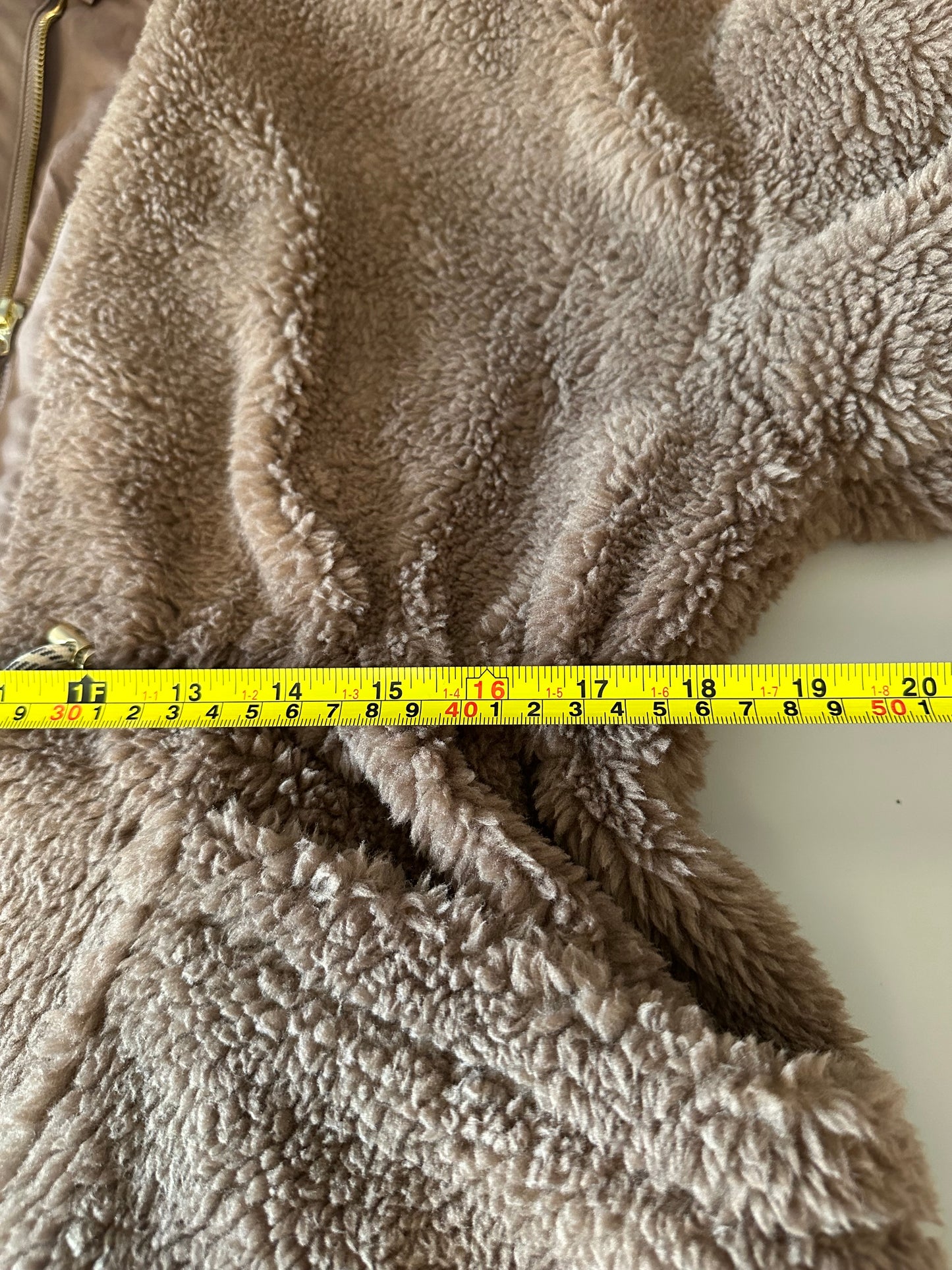 Varley Logan Sherpa Long Line Coat in Ash Taupe Brown | Size Large