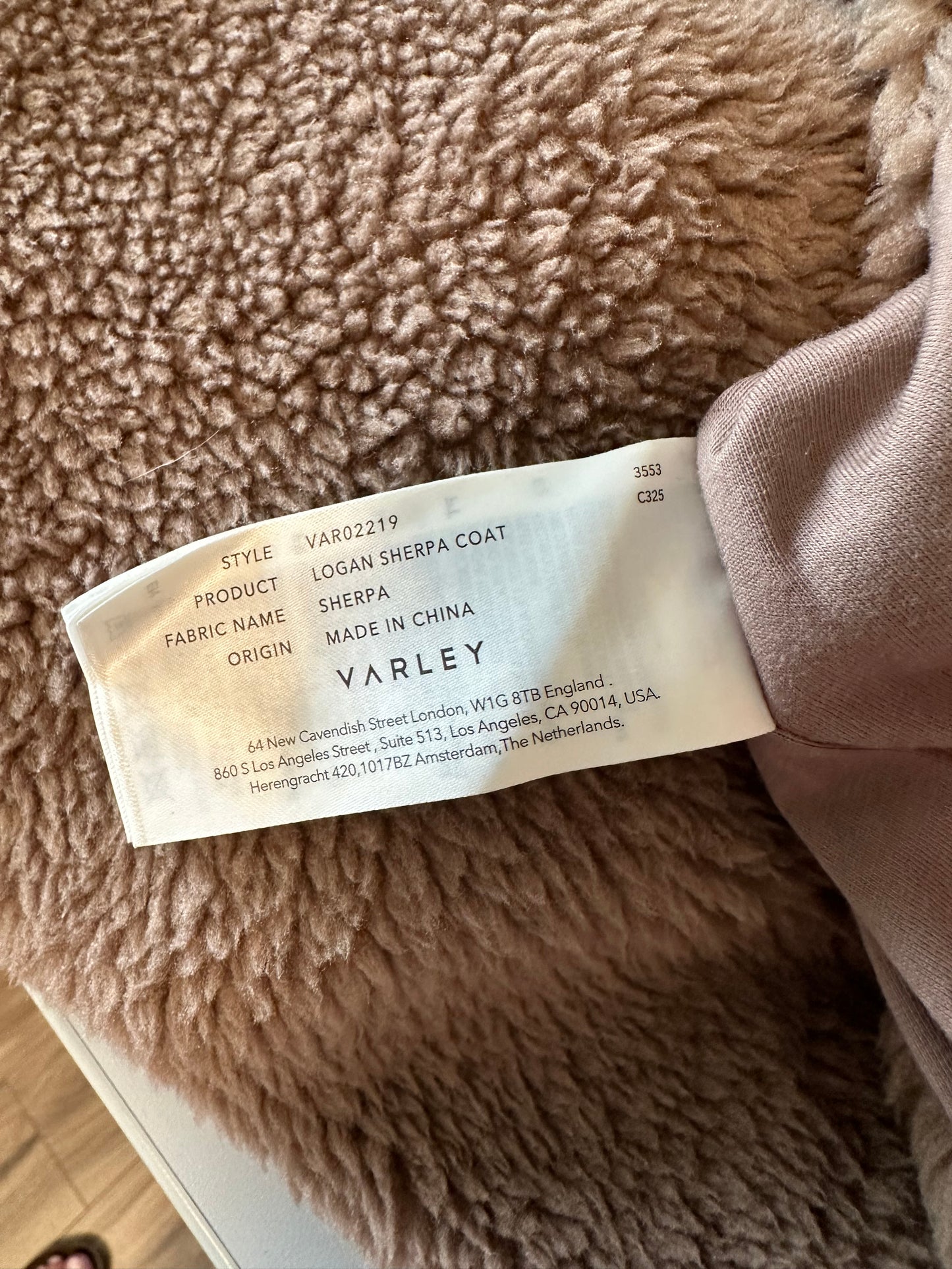 Varley Logan Sherpa Long Line Coat in Ash Taupe Brown | Size Large