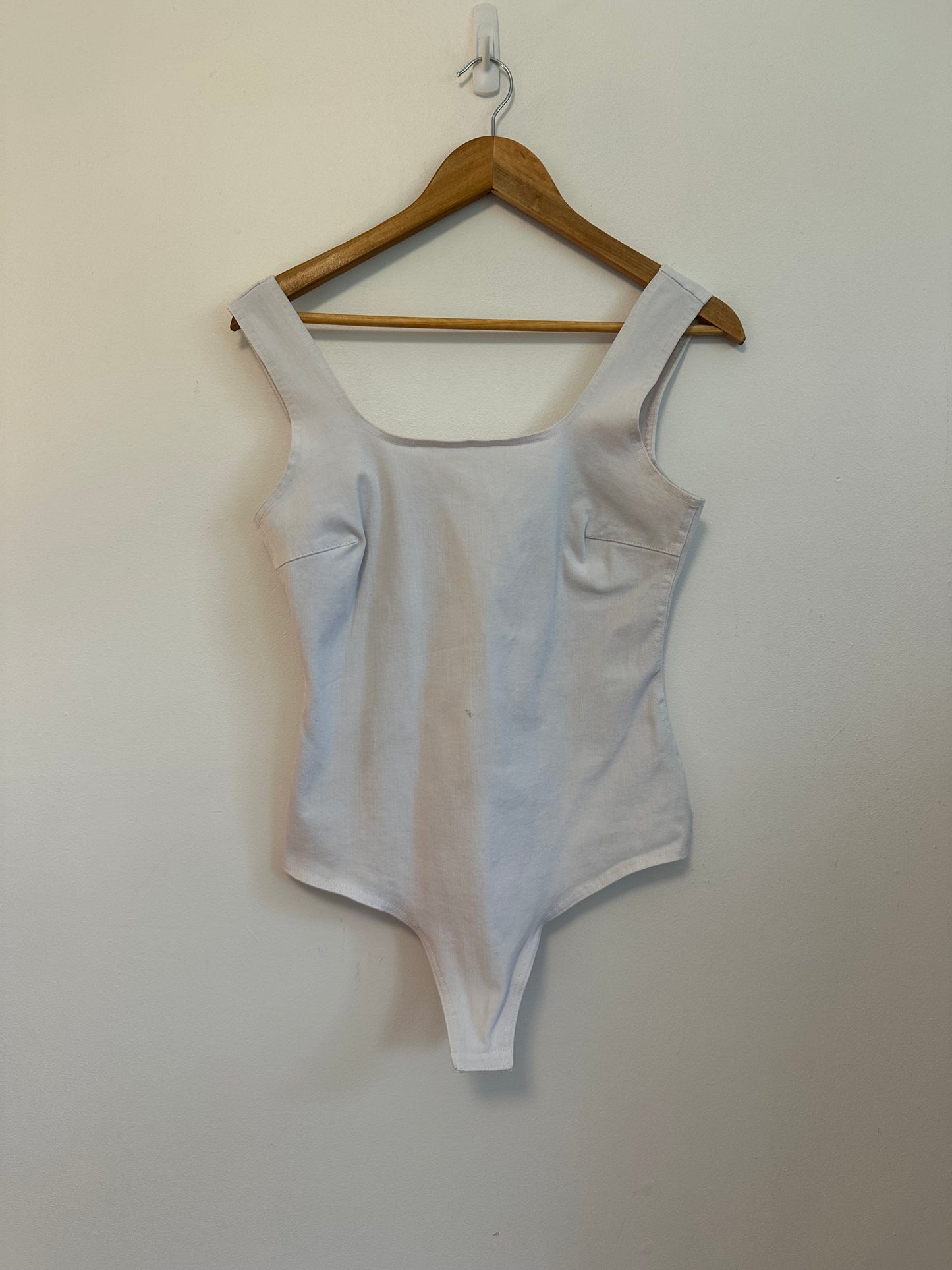 Commando White Denim Square Neck Bodysuit | Size Medium