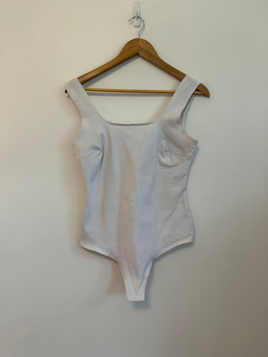 Commando White Denim Square Neck Bodysuit | Size Medium
