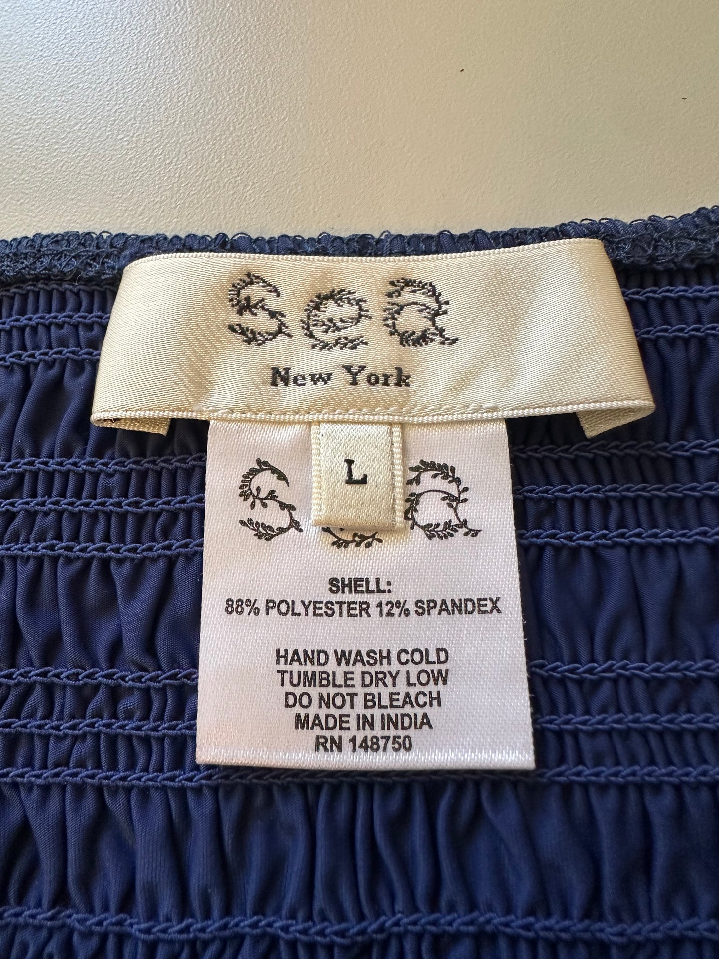 Sea Shyla Solid Smocked Bikini Bottoms in Navy Blue | Size Large