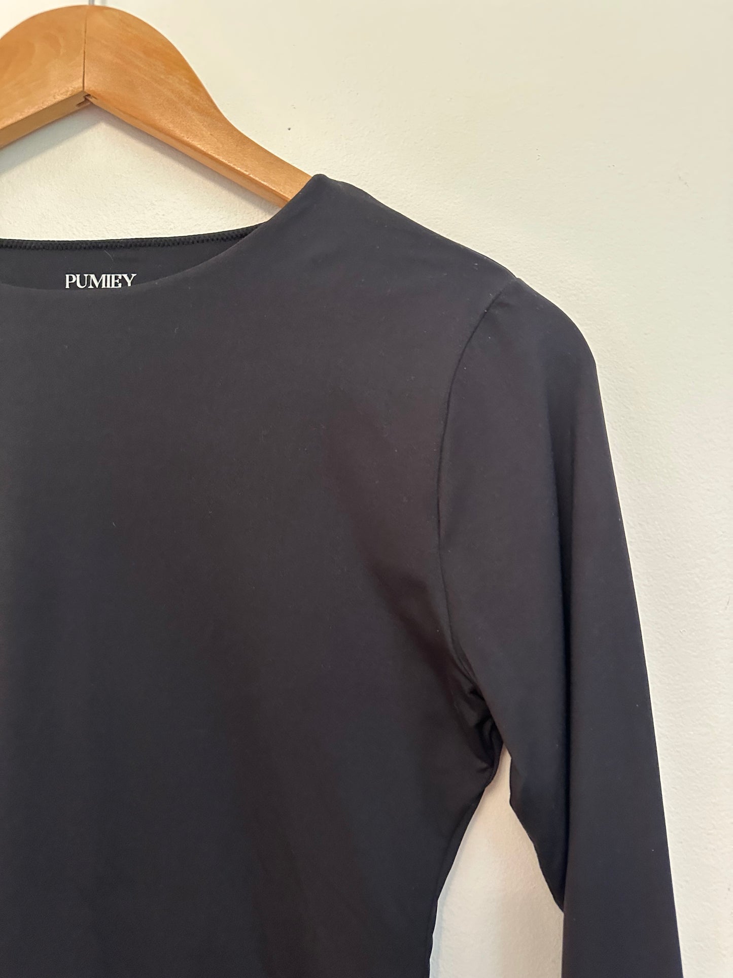 PUMIEEY Black Long Sleeve Crew Neck Bodysuit | Size XL
