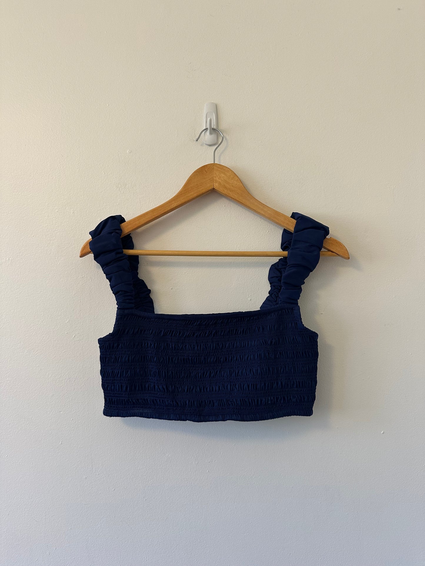 Sea Shyla Solid Smocked Bikini Top in Navy Blue | Size Large