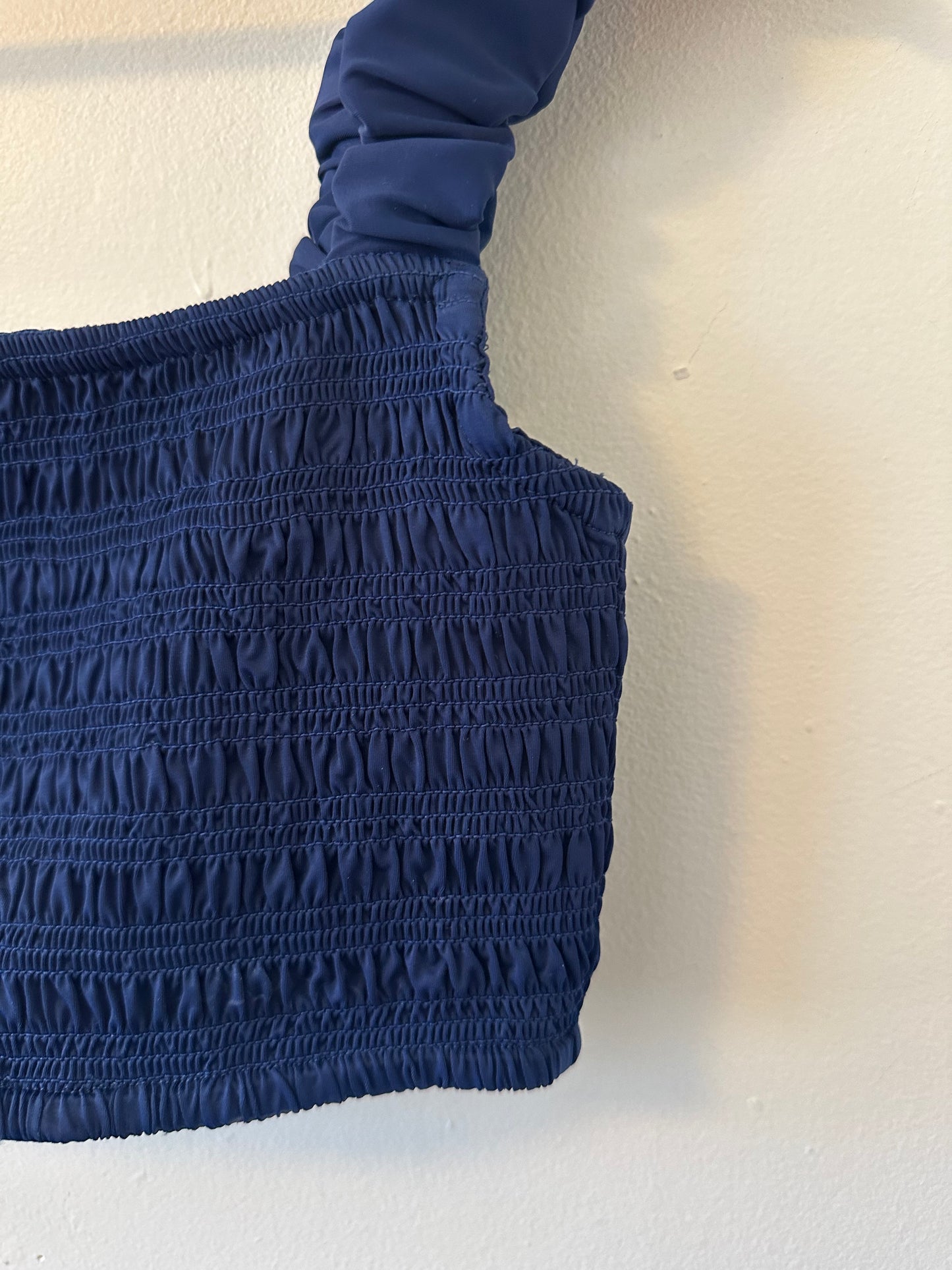 Sea Shyla Solid Smocked Bikini Top in Navy Blue | Size Large