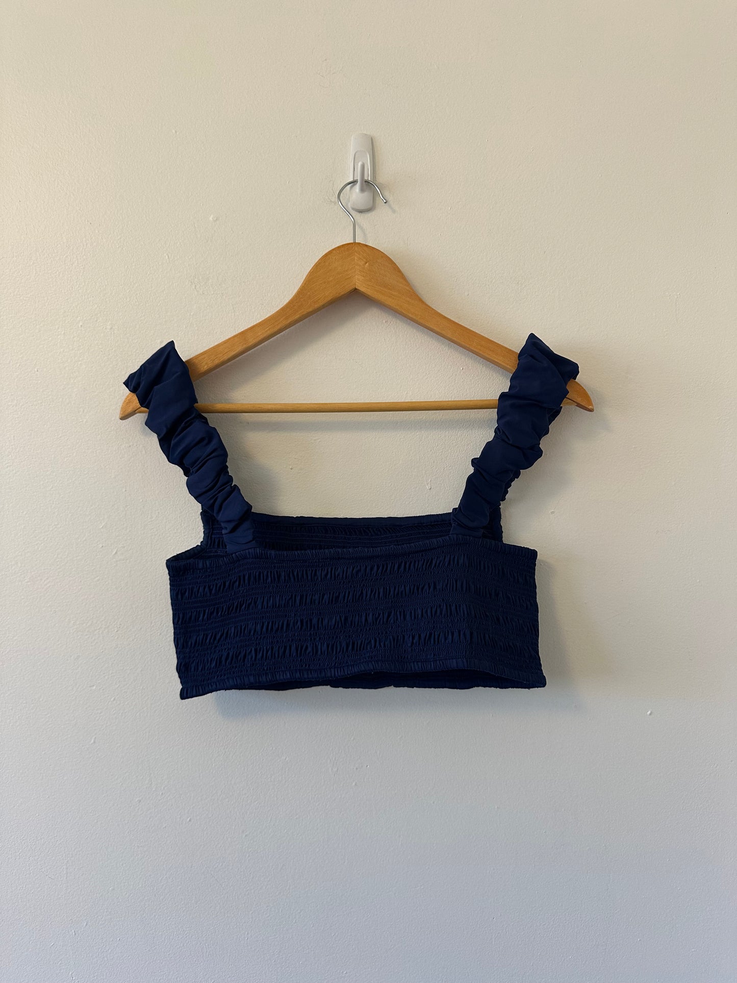 Sea Shyla Solid Smocked Bikini Top in Navy Blue | Size Large