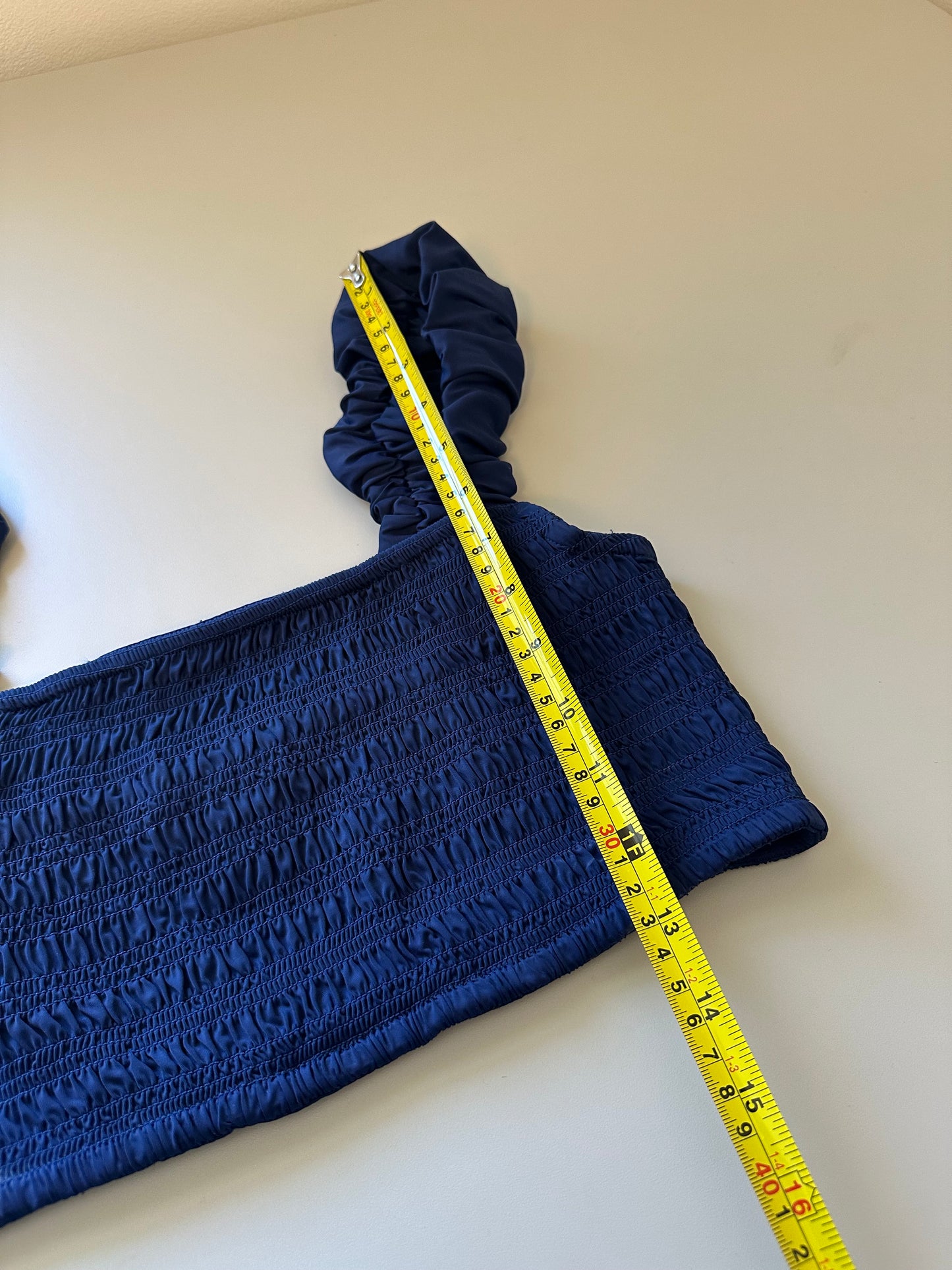 Sea Shyla Solid Smocked Bikini Top in Navy Blue | Size Large