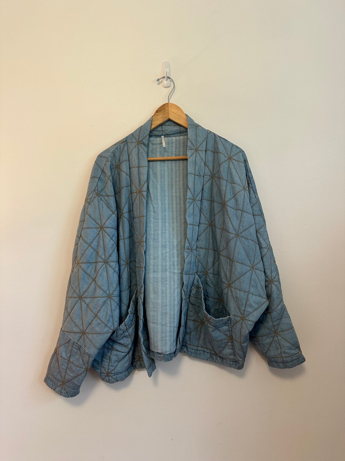 Hello Nite Chambray Blue Copper Stitch Quilted Kimono Jacket | Size Medium