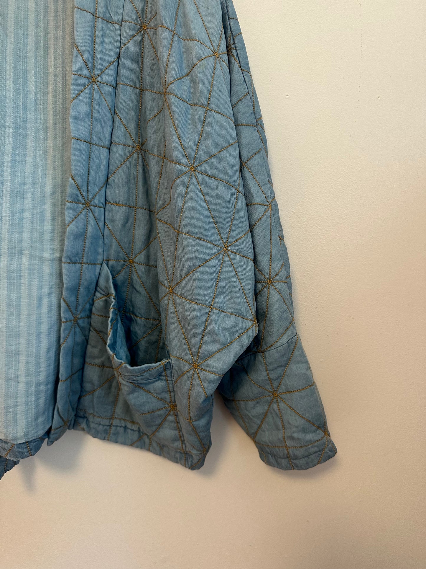 Hello Nite Chambray Blue Copper Stitch Quilted Kimono Jacket | Size Medium