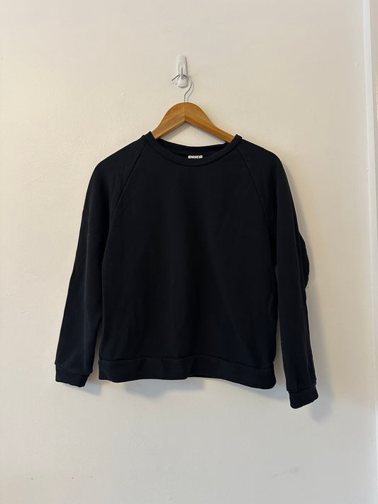 Baserange Basic Black Raglan Cotton Sweatshirt | Size Small
