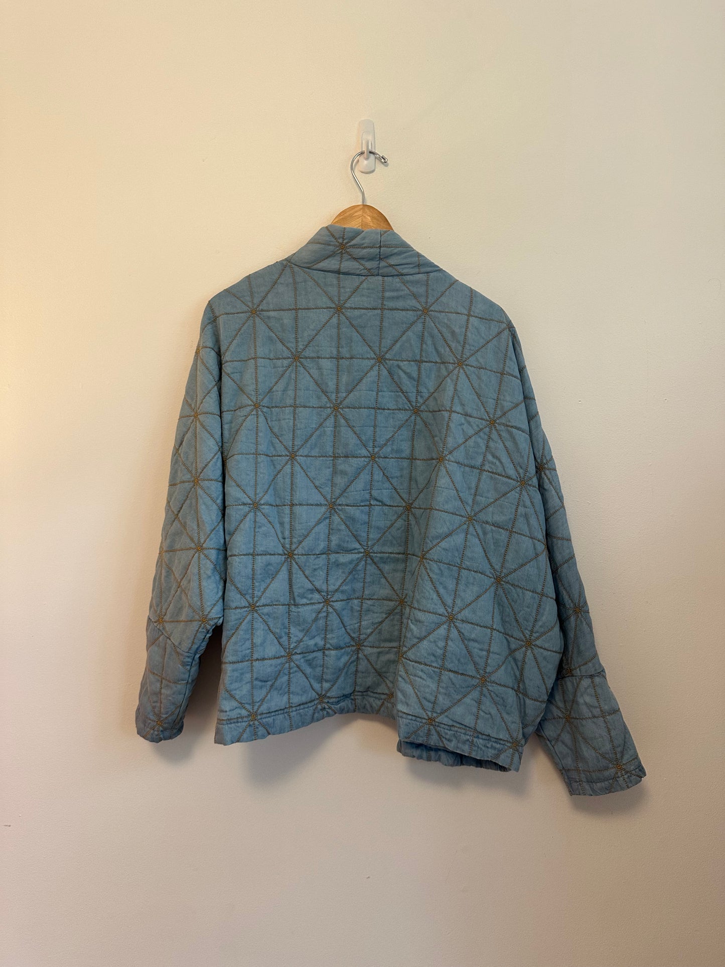 Hello Nite Chambray Blue Copper Stitch Quilted Kimono Jacket | Size Medium