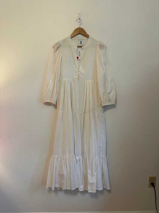 NWT CJ Laing Ingrid Tiered Cotton Maxi Dress in Bone White | Size Large