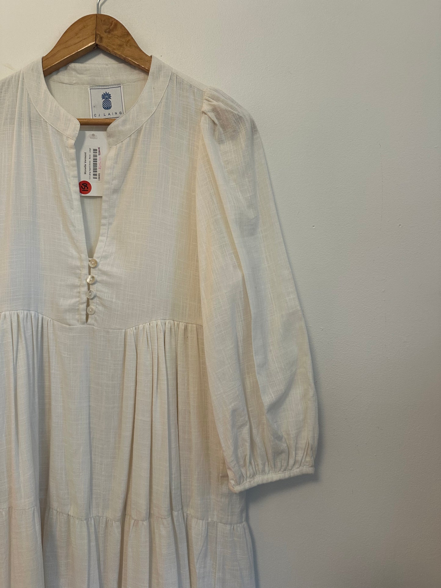 NWT CJ Laing Ingrid Tiered Cotton Maxi Dress in Bone White | Size Large