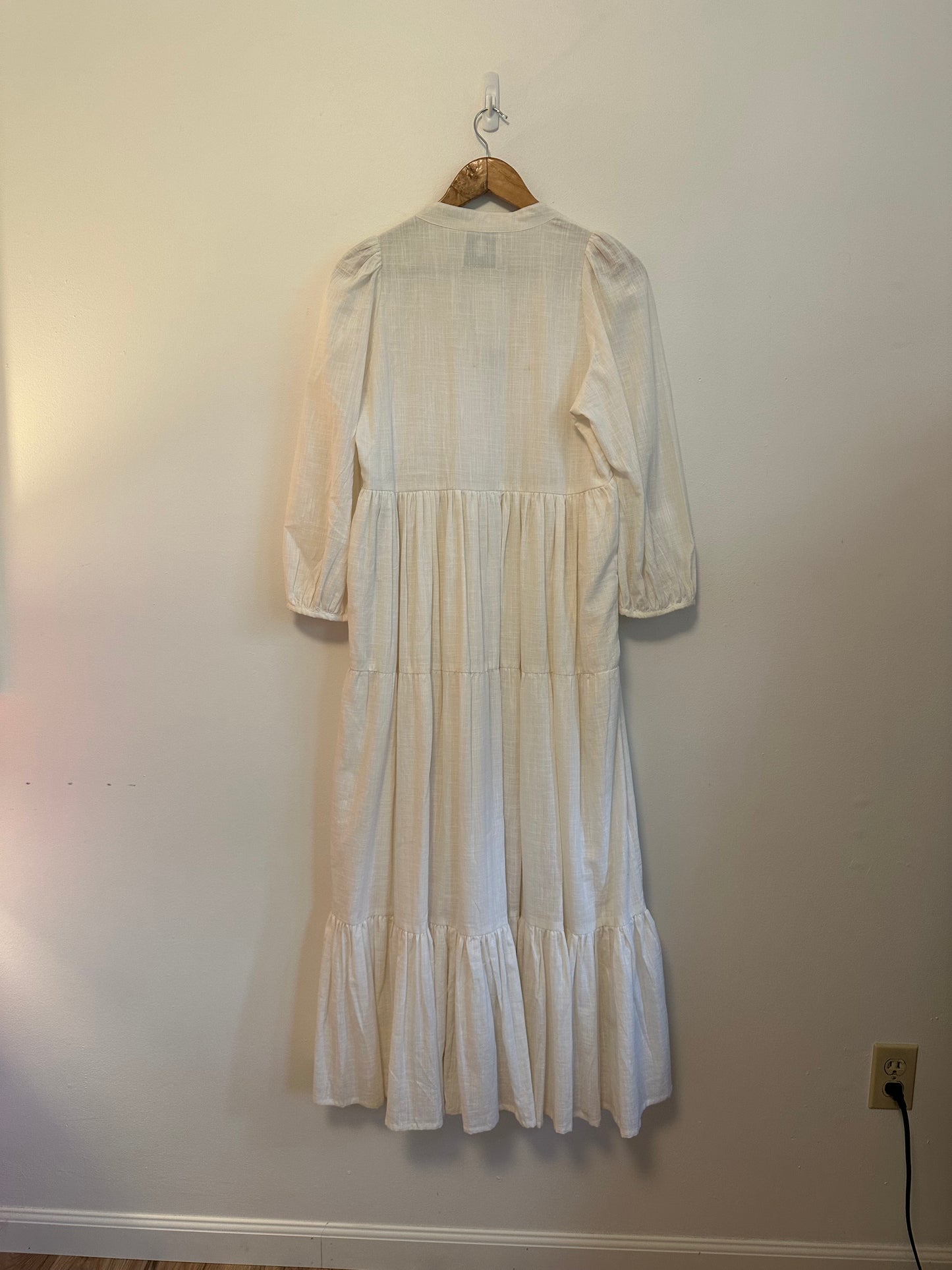 NWT CJ Laing Ingrid Tiered Cotton Maxi Dress in Bone White | Size Large