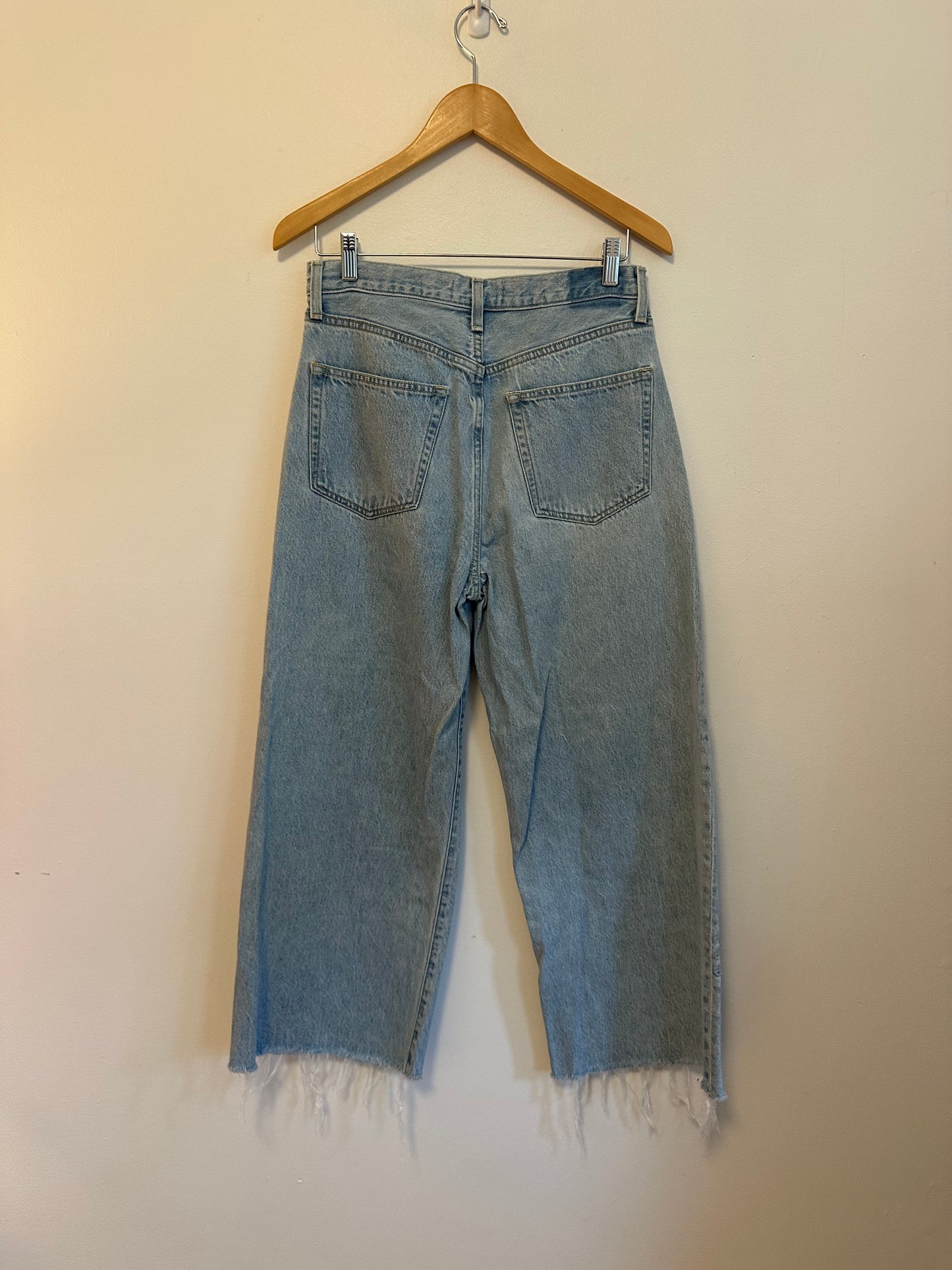 Etica Light Wash High Rise Wide Leg Raw Hem Jeans | Size 28