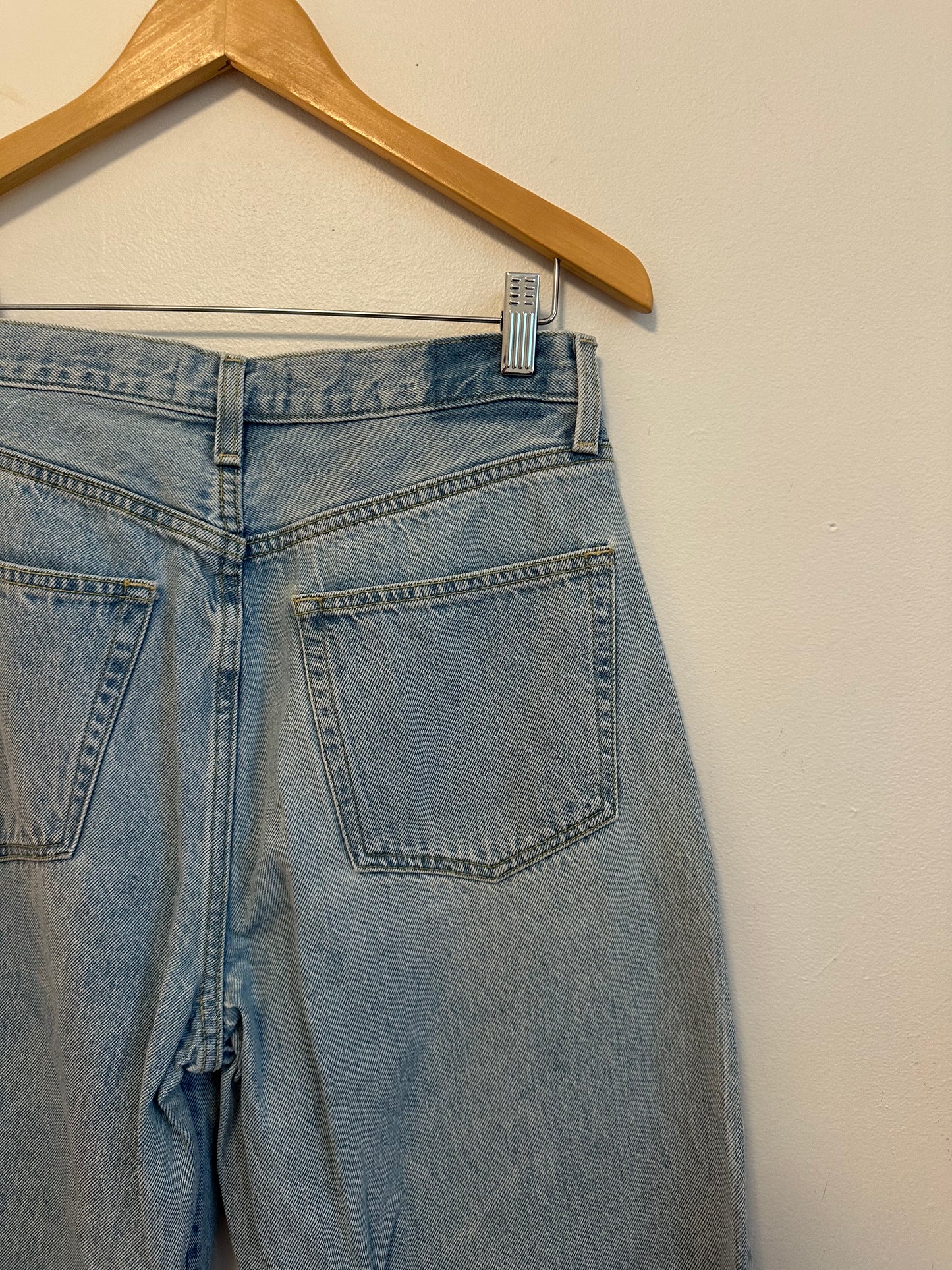 Etica Light Wash High Rise Wide Leg Raw Hem Jeans | Size 28