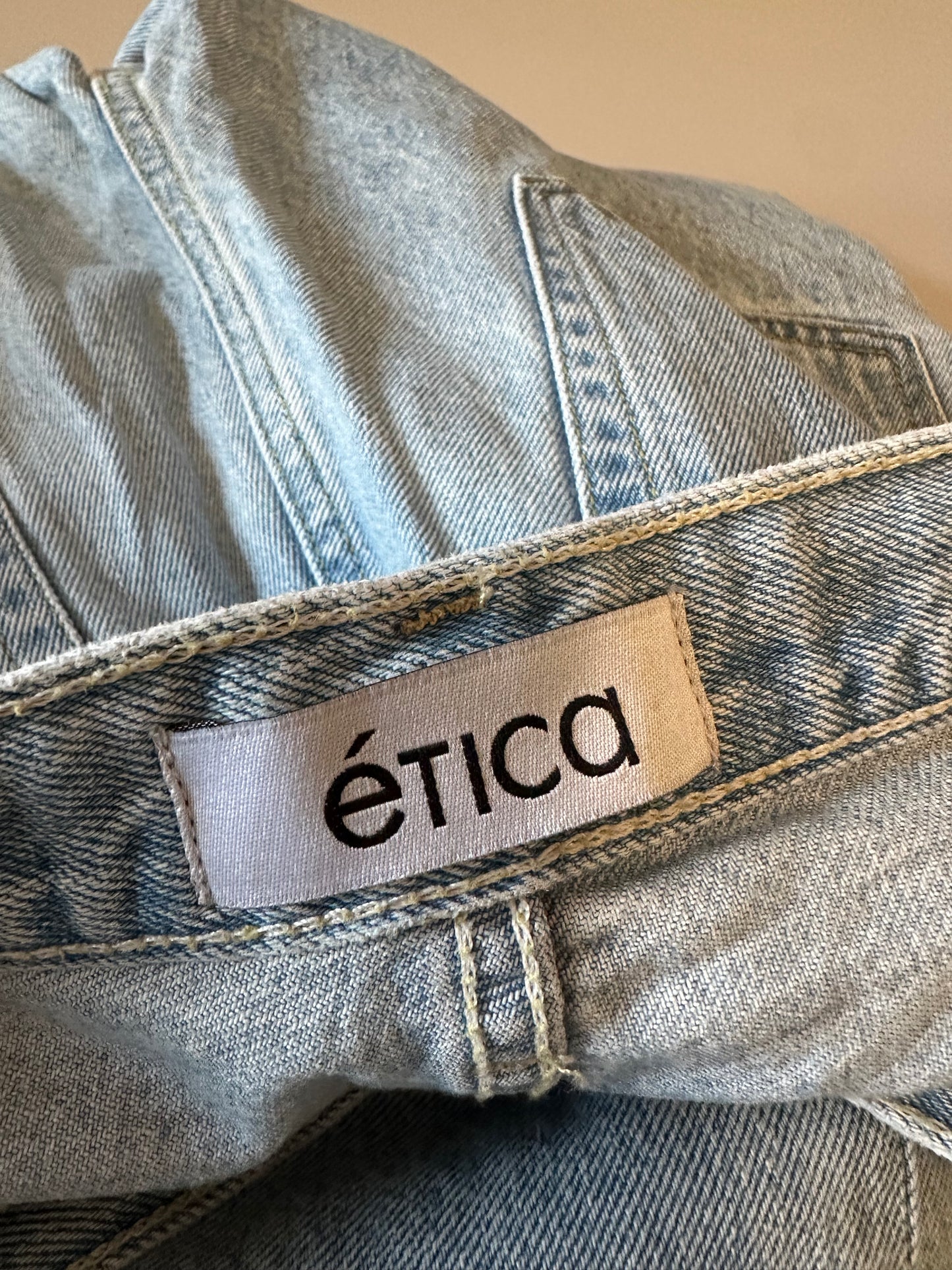 Etica Light Wash High Rise Wide Leg Raw Hem Jeans | Size 28