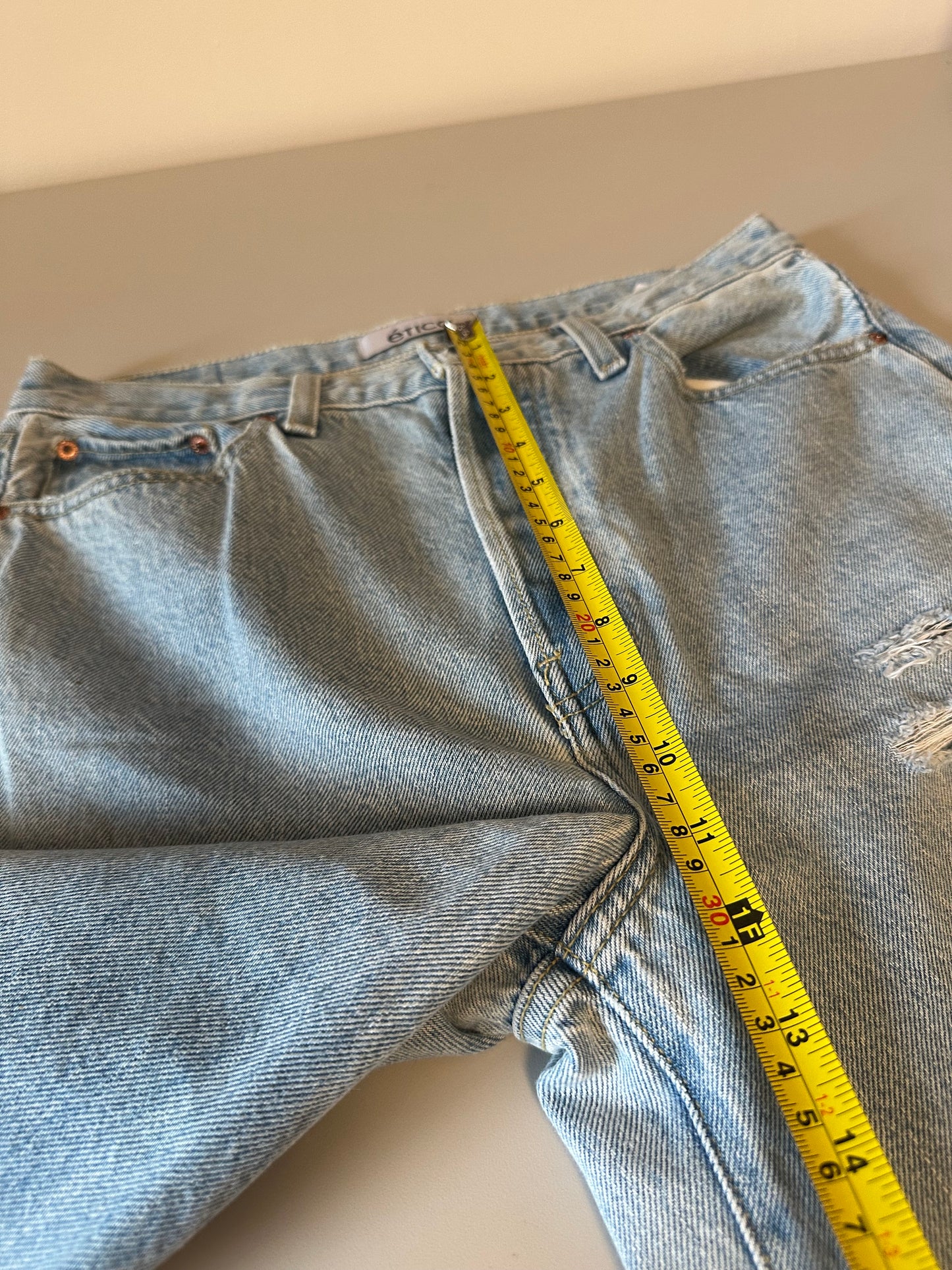 Etica High Rise Wide Leg Distressed Raw Hem Jeans in Light Wash Blue | Size 28